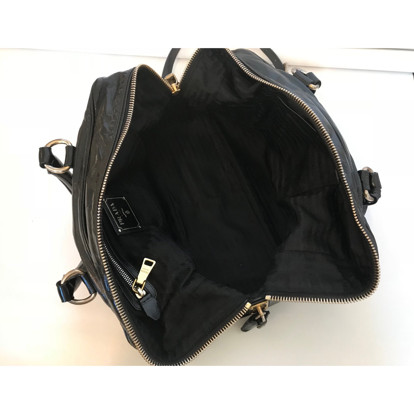 Prada Black Vitello Daino Bauletto Handbag QNB526ABKB000