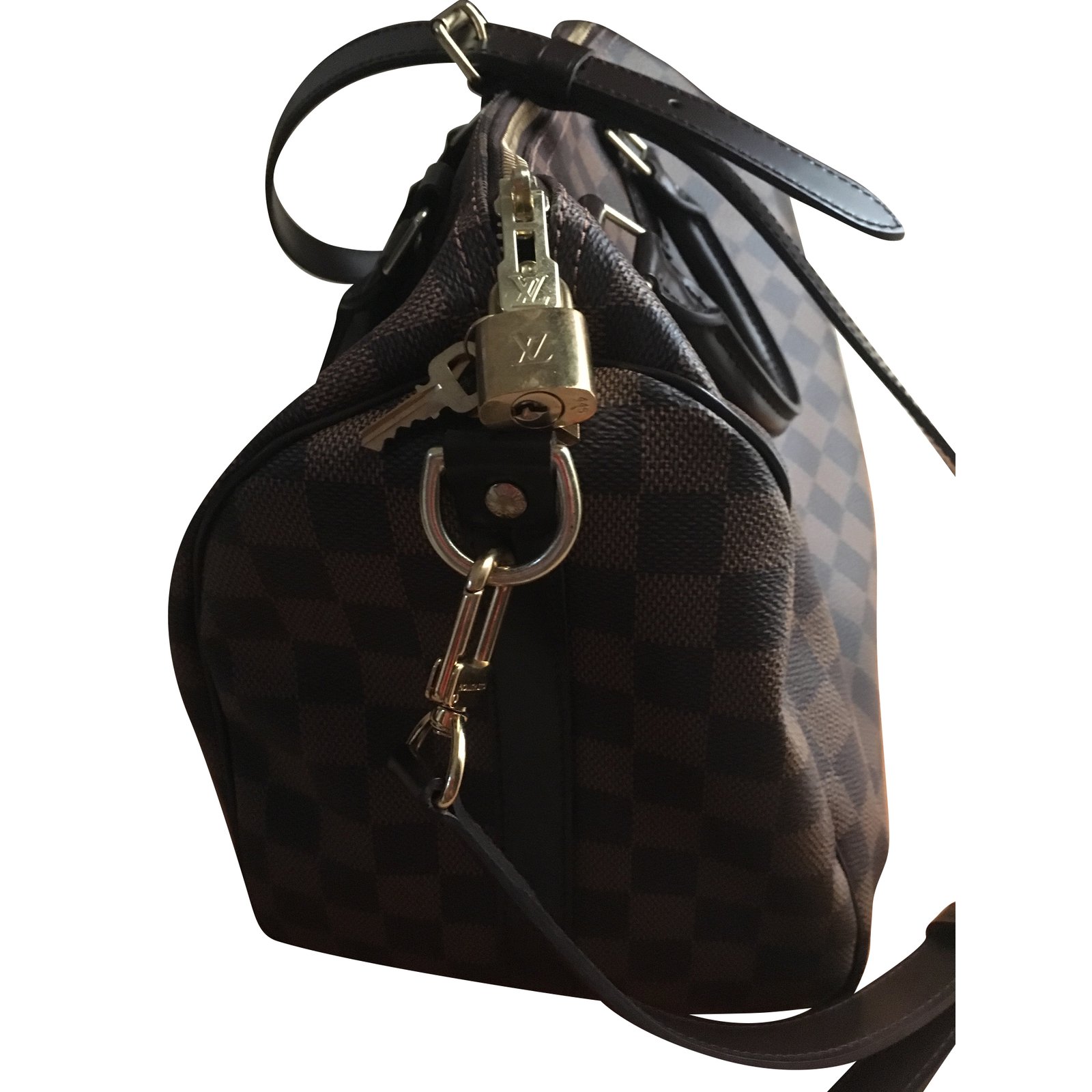 Louis Vuitton Speedy 30 Dark brown Leather Cloth ref.74791 - Joli Closet