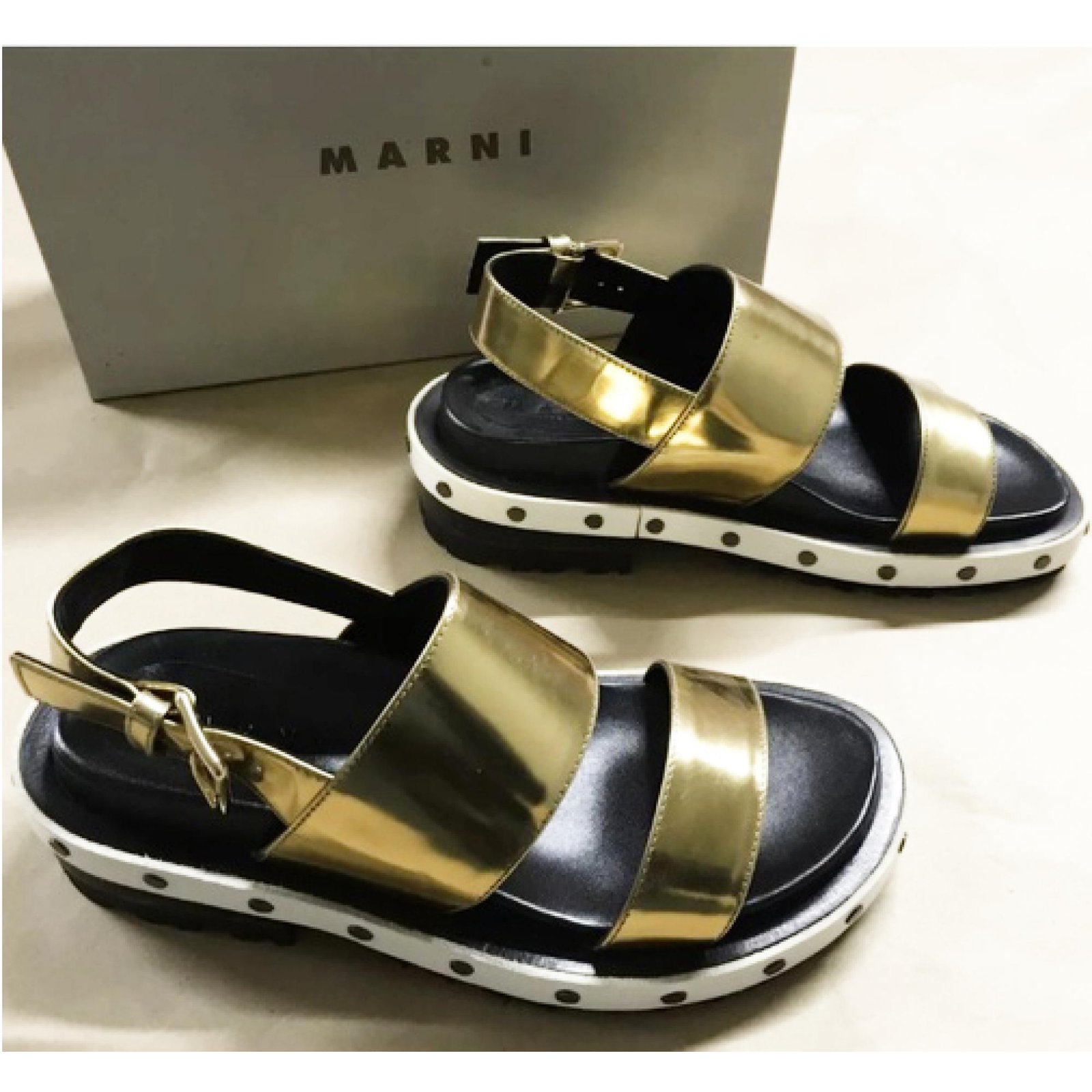 Marni sandals Golden Leather ref.75078 - Joli Closet
