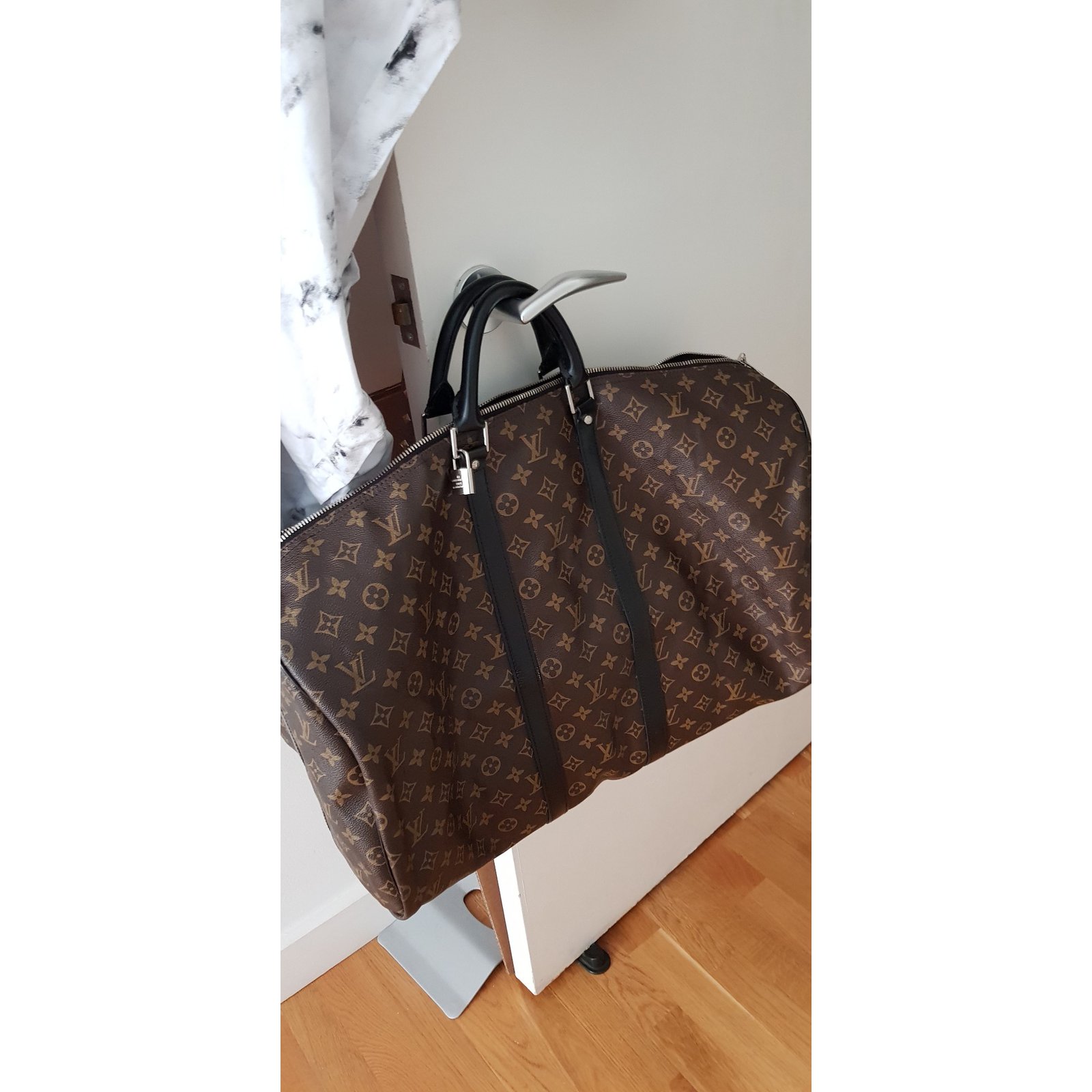 Louis Vuitton Keepall Macassar bandouliere 55 Brown Black Leather Cloth  ref.75841 - Joli Closet