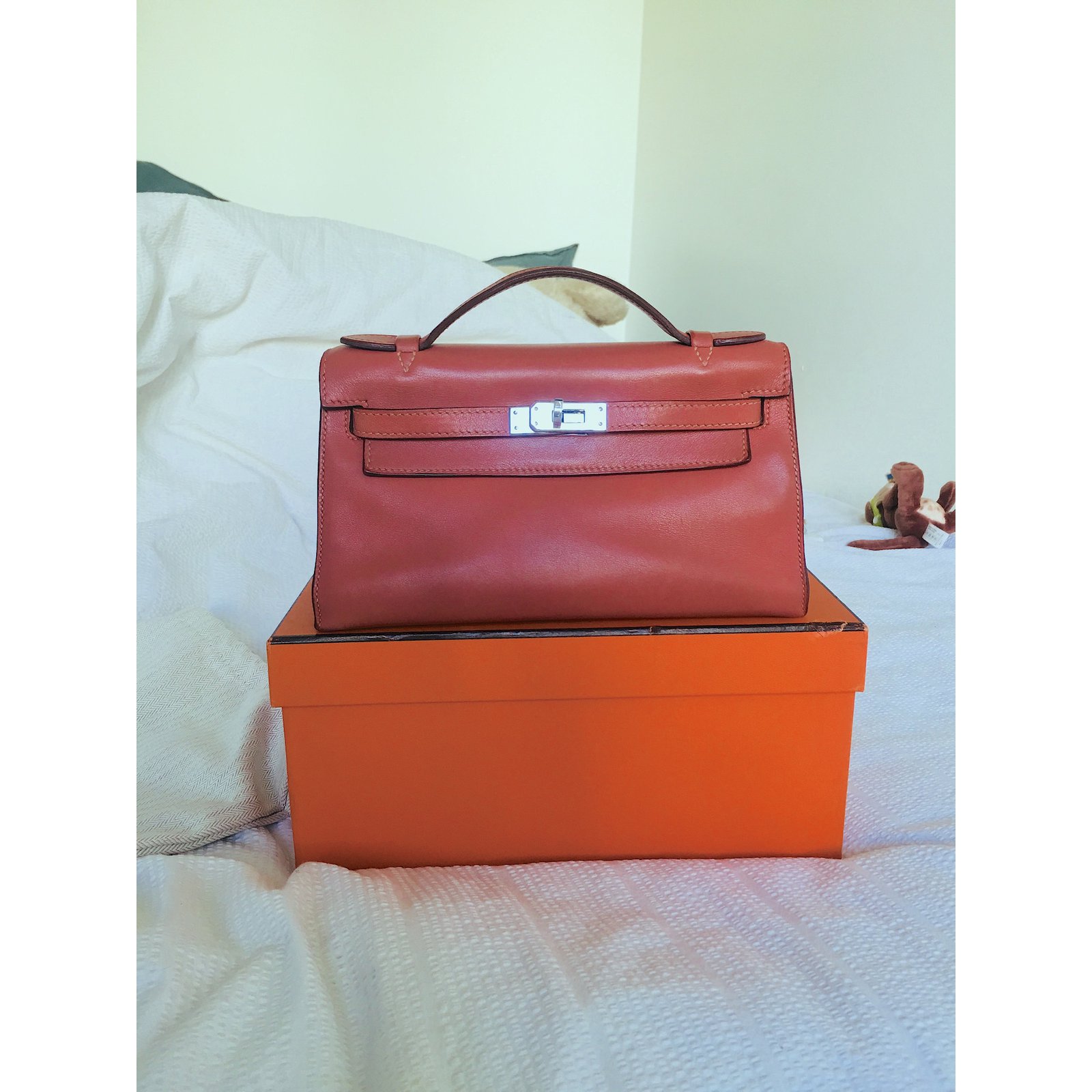 Kelly cut clutch leather clutch bag Hermès Pink in Leather - 36833874