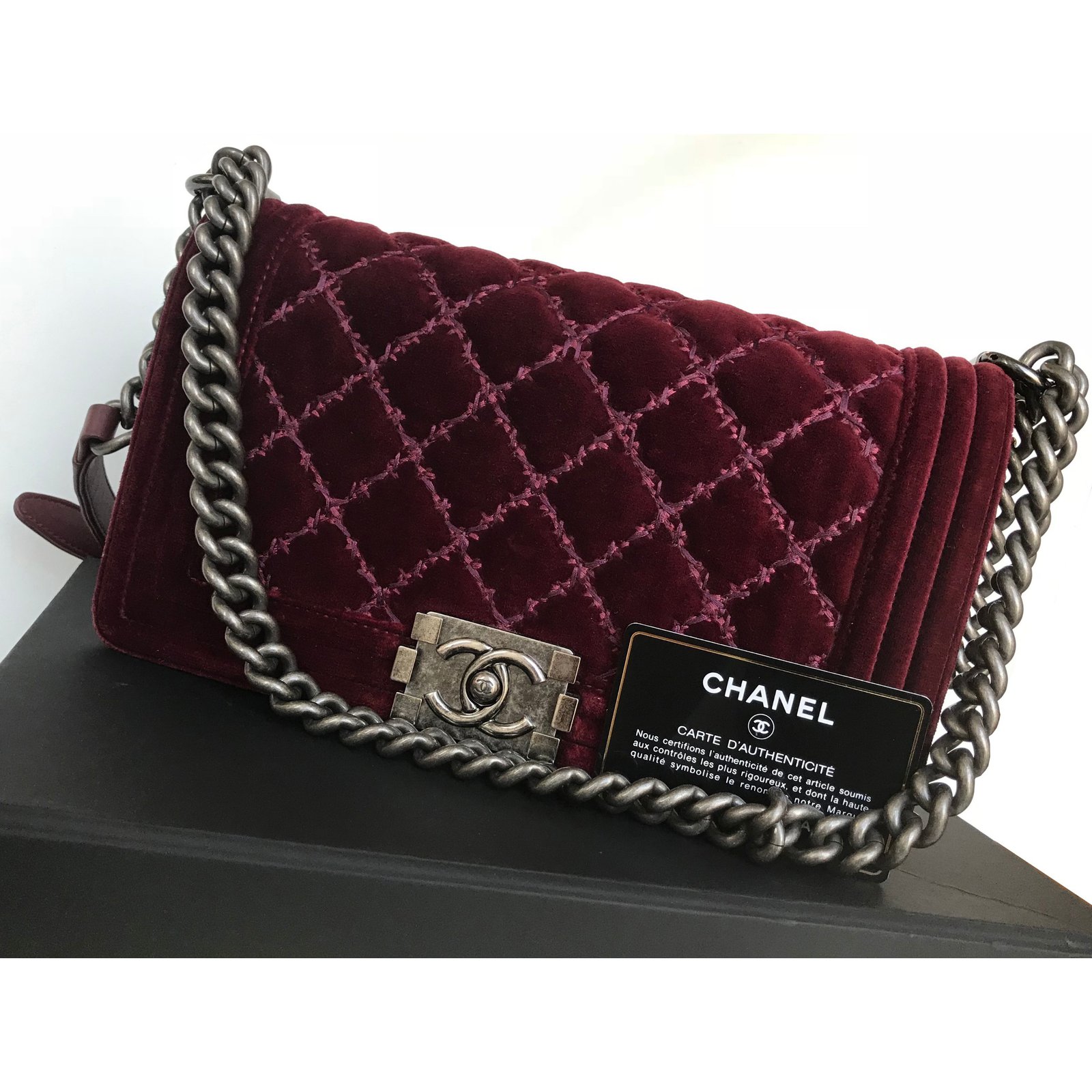 Chanel Boy Medium Bag Brown Blue Dark brown Velvet Tweed ref.173347 - Joli  Closet