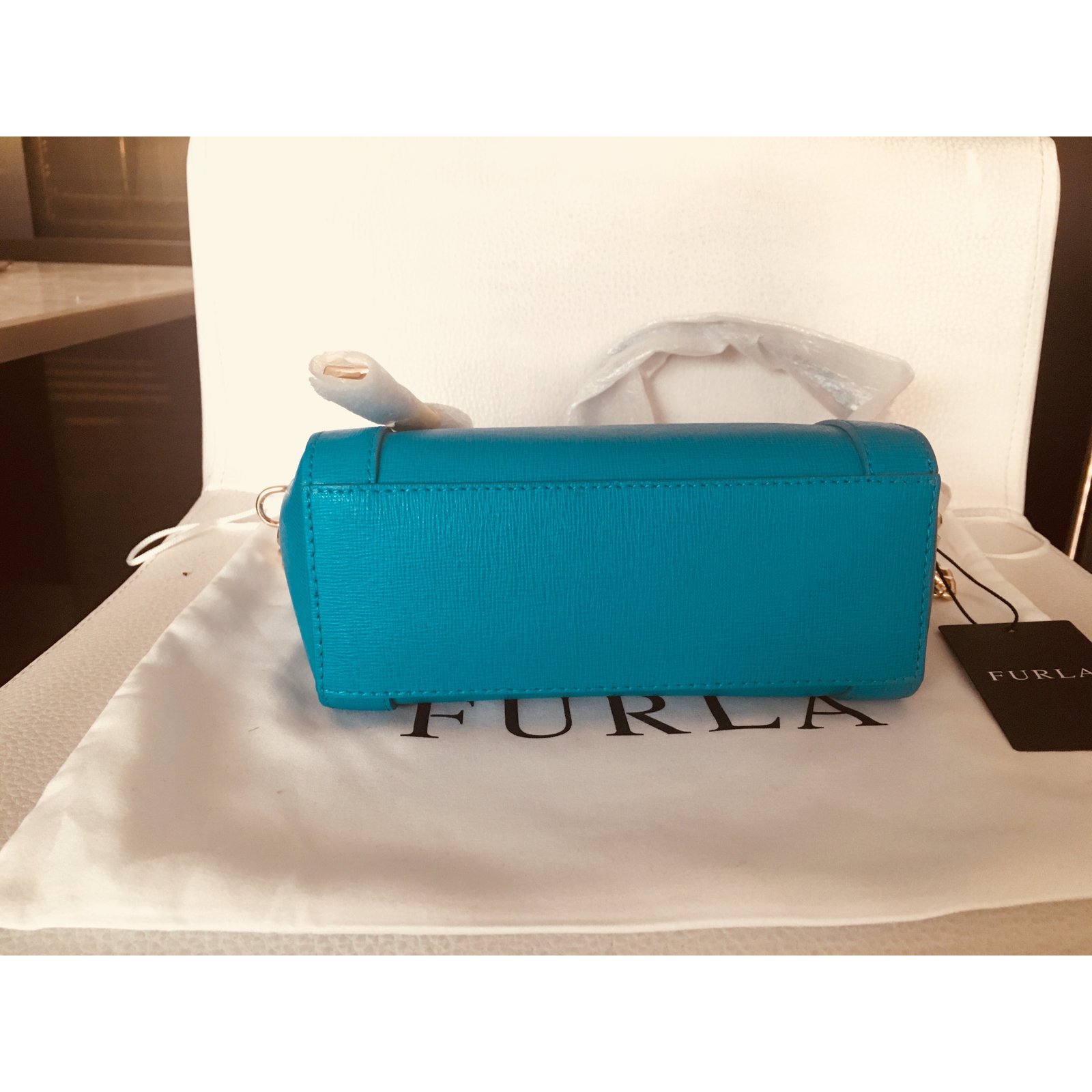 Furla Turquoise Saffiano Leather Tote - ÉPROUVÉE Preowned Luxury Fashion