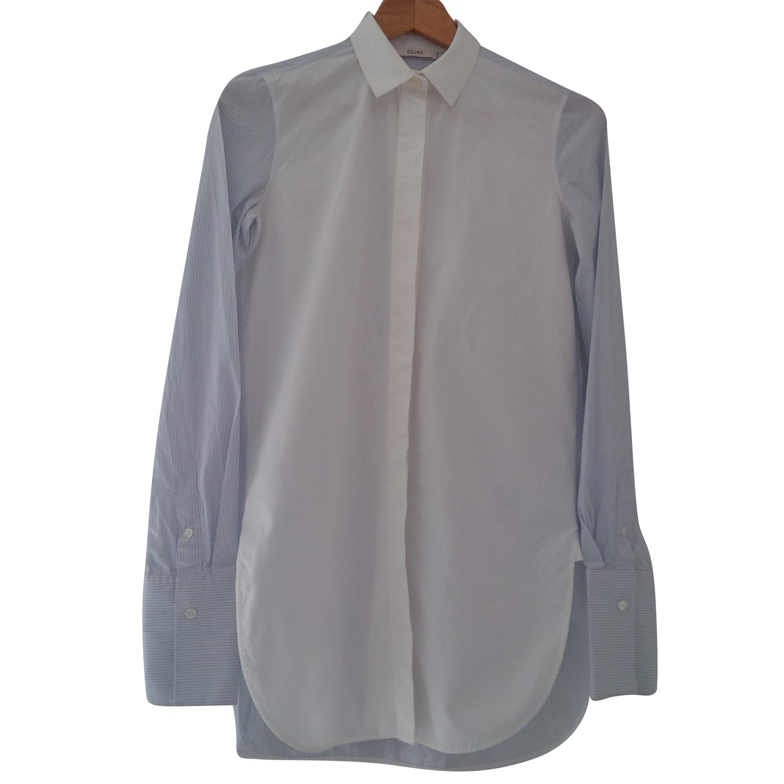 Céline Long shirt White Blue Cotton ref.79038 - Joli Closet