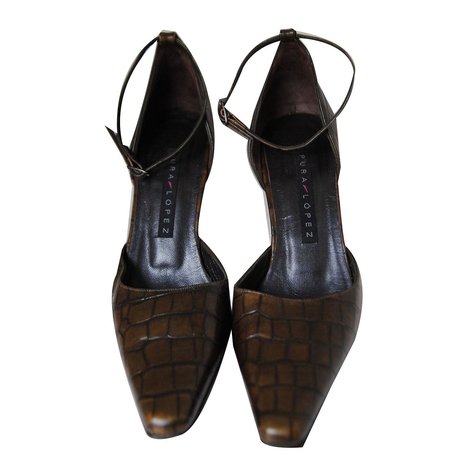 Escarpins Pura Lopez En Cuir Reptile Marron - Taille 36 C - Très Bon État Occasion