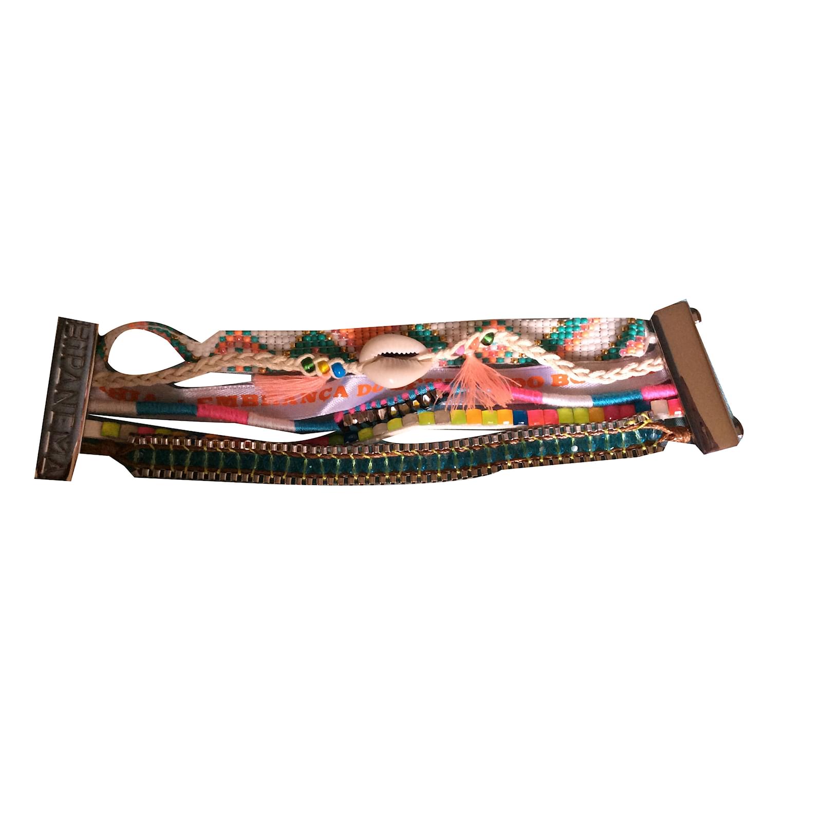 Bracelet Manchette Hipanema Vert - Taille M - Neuf Avec étiquettes - Matière Métal Et Coquillage