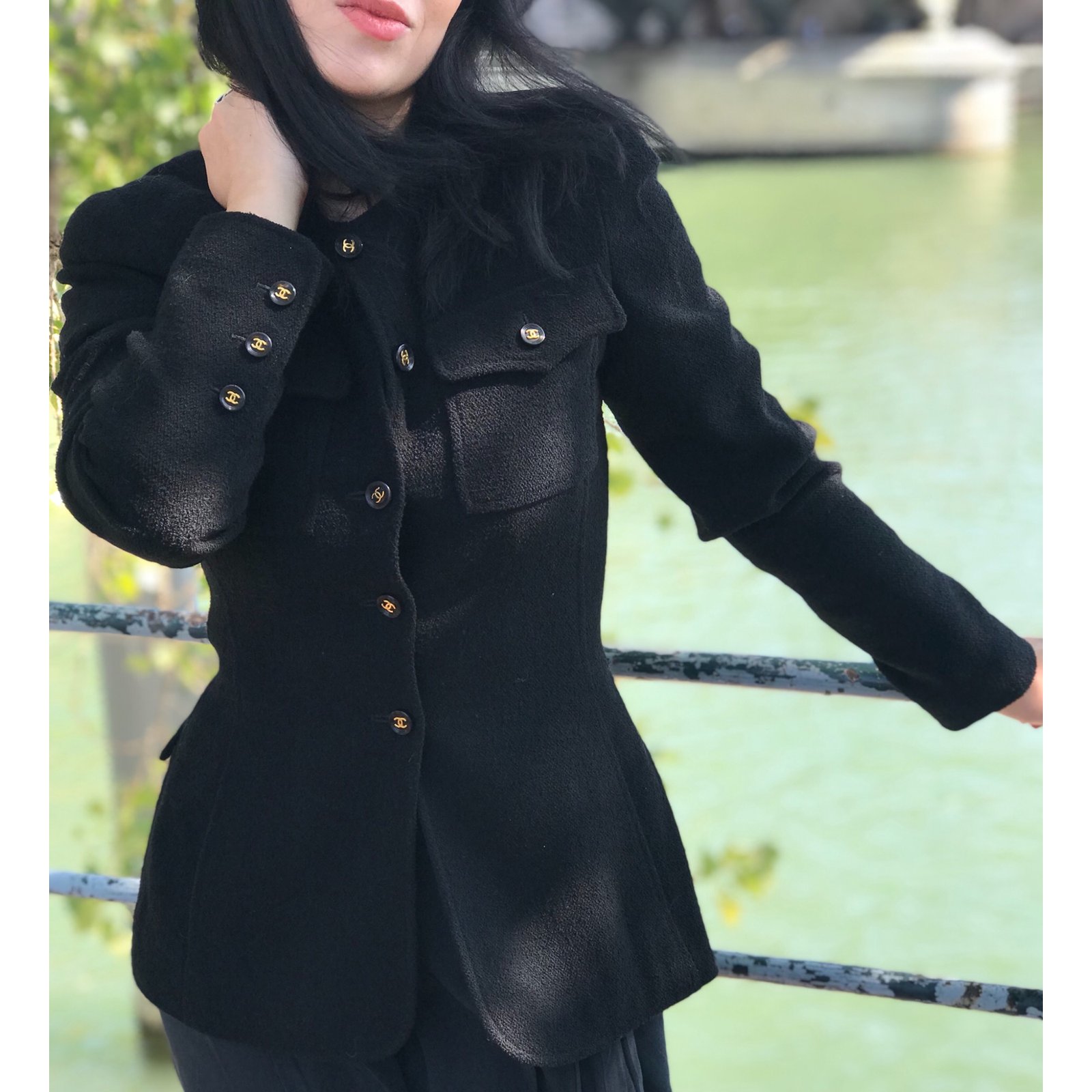 Chanel set jacket dress Black Velvet ref.737669 - Joli Closet