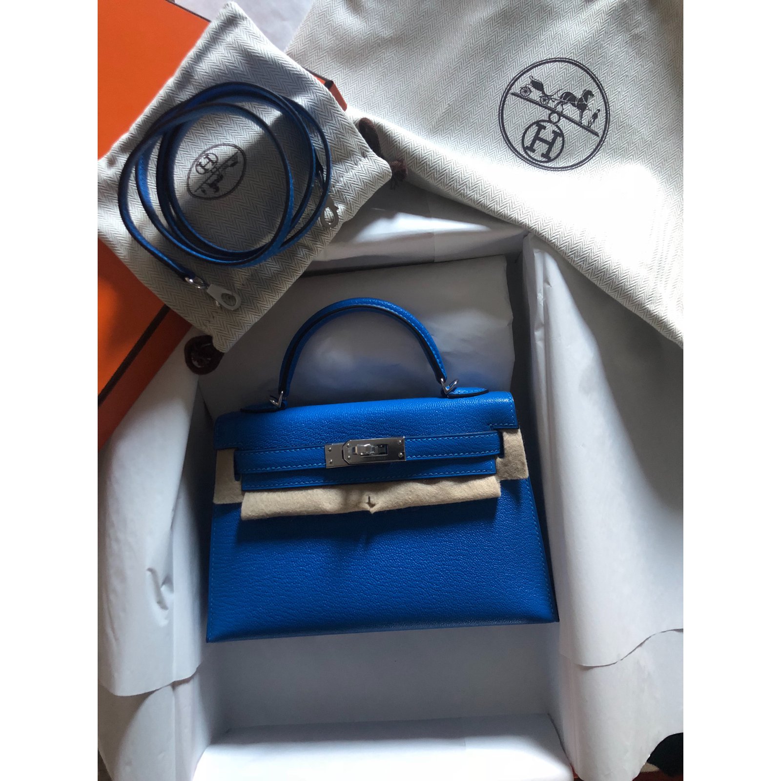 Hermès Mini Kelly Blue Leather ref.65902 - Joli Closet