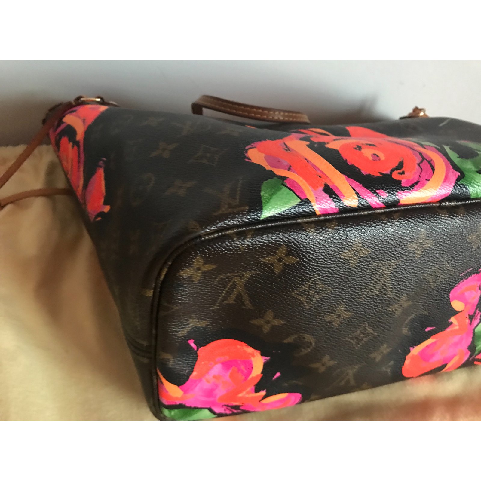 Louis Vuitton Neverfull MM Stephen Sprouse Rose Limited Edition Brown Pink  Golden Green Leather Cloth ref.83502 - Joli Closet