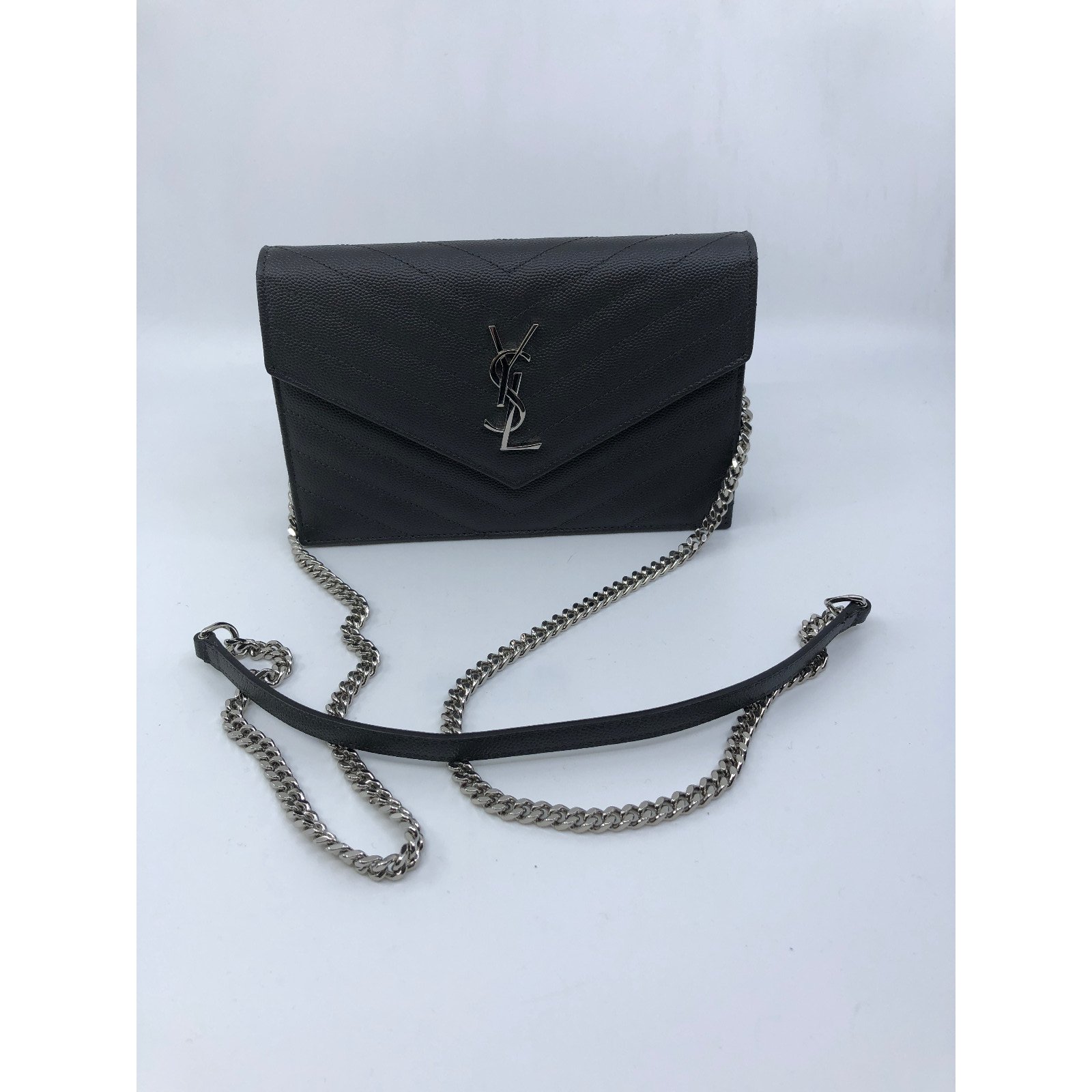 Yves Saint Laurent Clutch Bag Dark grey Leather ref.84965 - Joli 