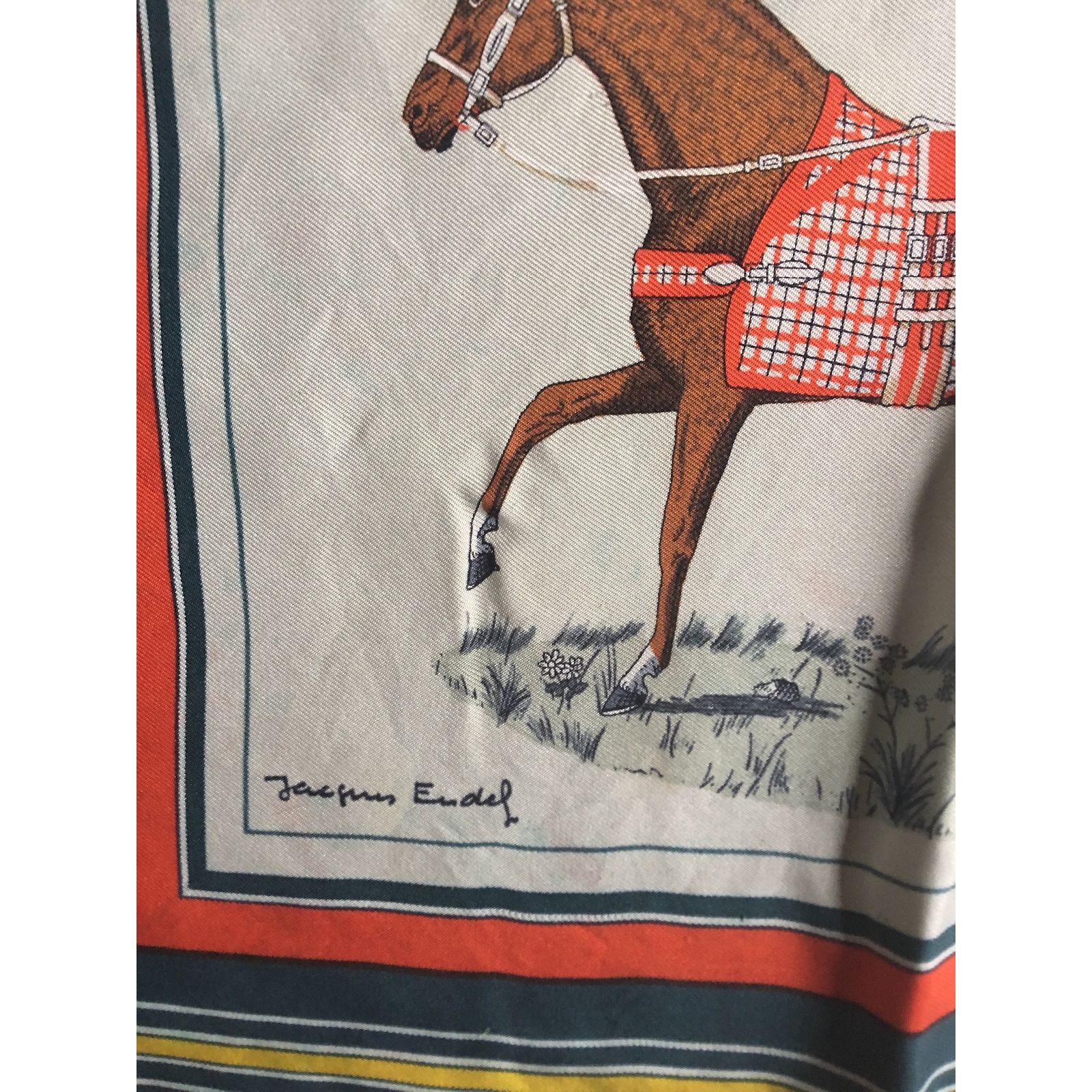 Foulard En Soie Jacques Griffe - 75x77 Cm - Imprimé Animal Marron - Occasion Très Bon état
