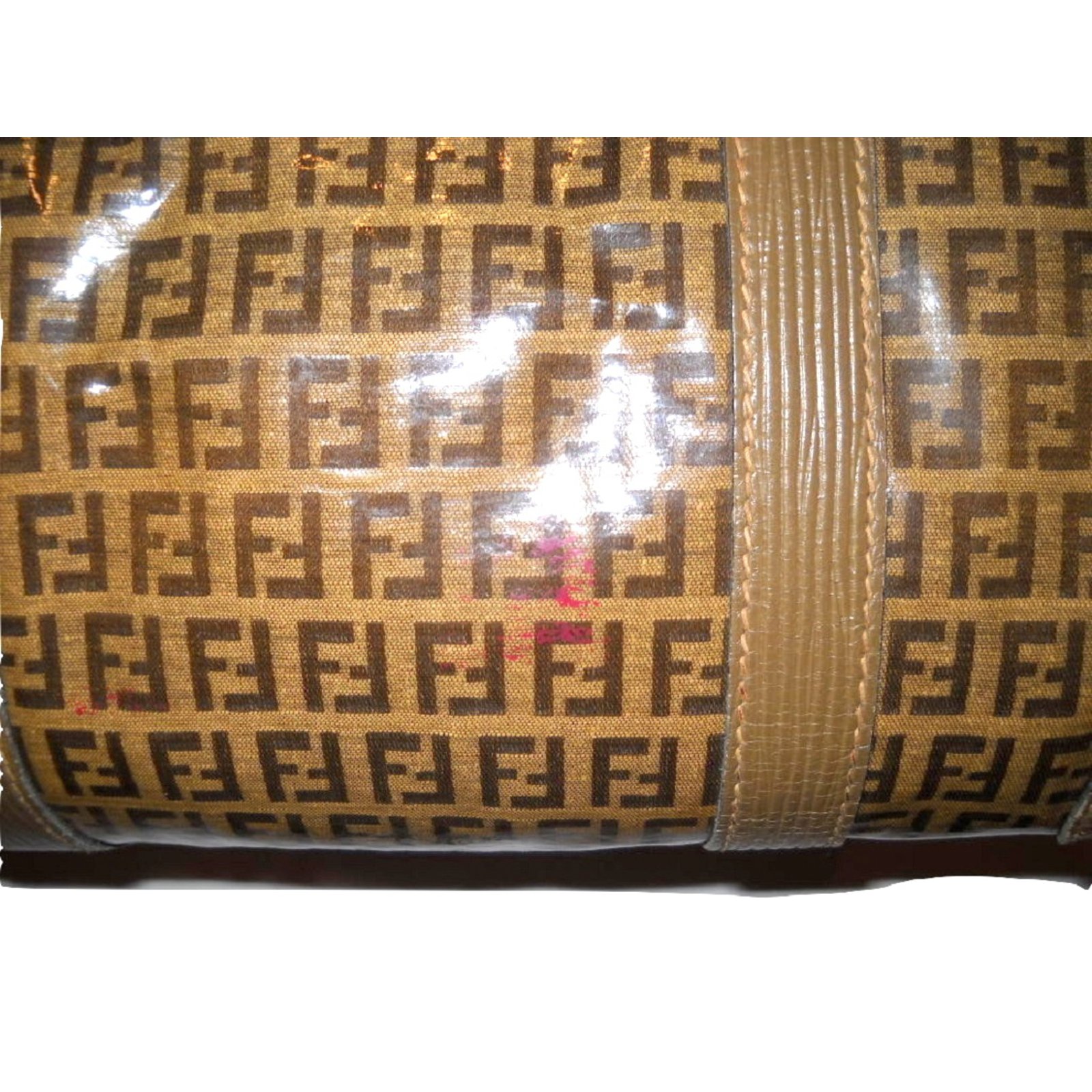 Fendi vintage bag Boston 30 canvas coated Zucchino Brown Beige Leather  Cloth Plastic ref.85249 - Joli Closet