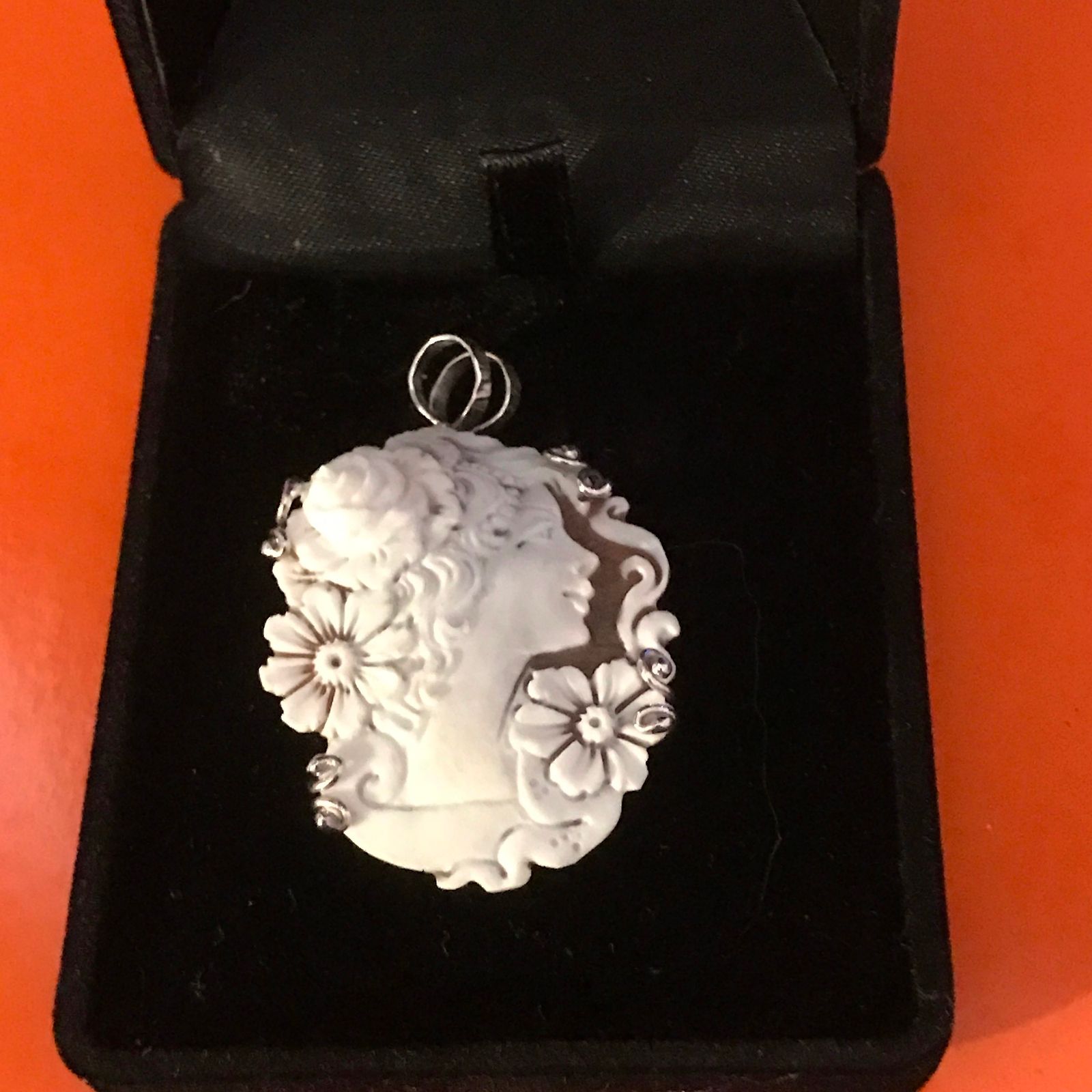 Pendentif Broche Camée En Argent 925 – Camée Vrai En Coquille Ormeau – Fait Main à Tour Du Greco – Neuf Avec Étiquettes