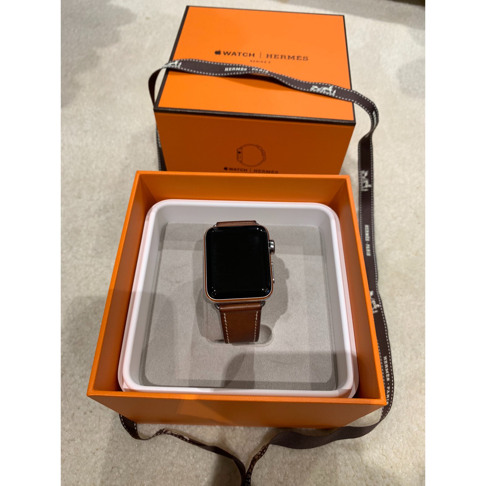 Hermès Series 3 Hermes Apple watch 38mm Chestnut Leather Steel ref