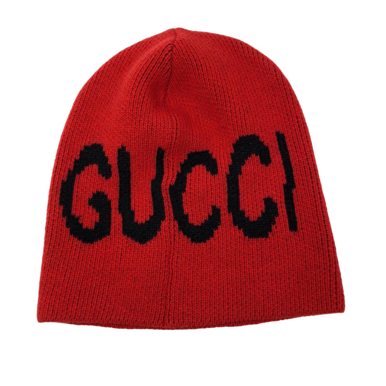 Gucci Beanie Black Red Wool ref.87951 Joli Closet