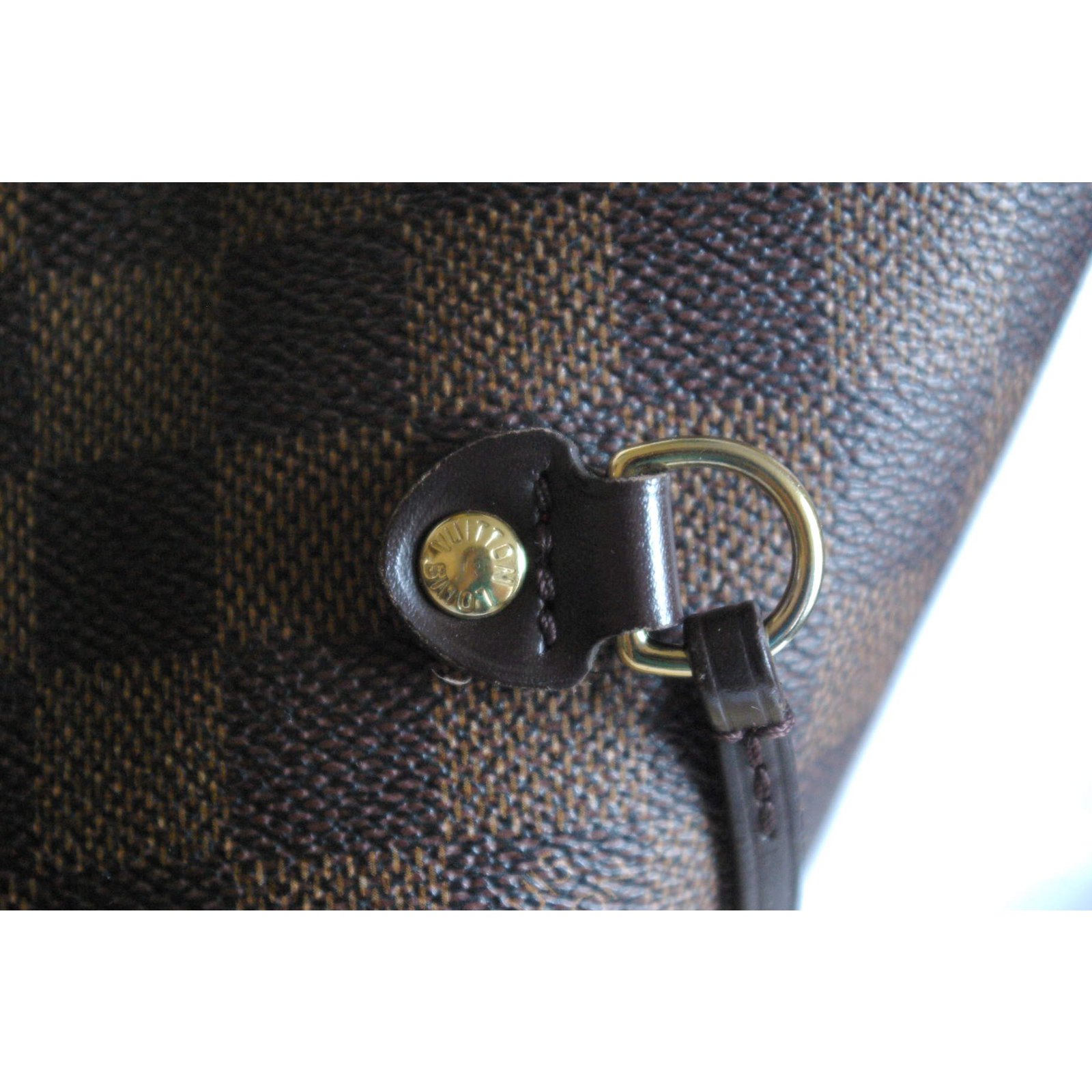 Louis Vuitton Neverfull Red Dark brown Leather Cloth ref.88359 - Joli Closet