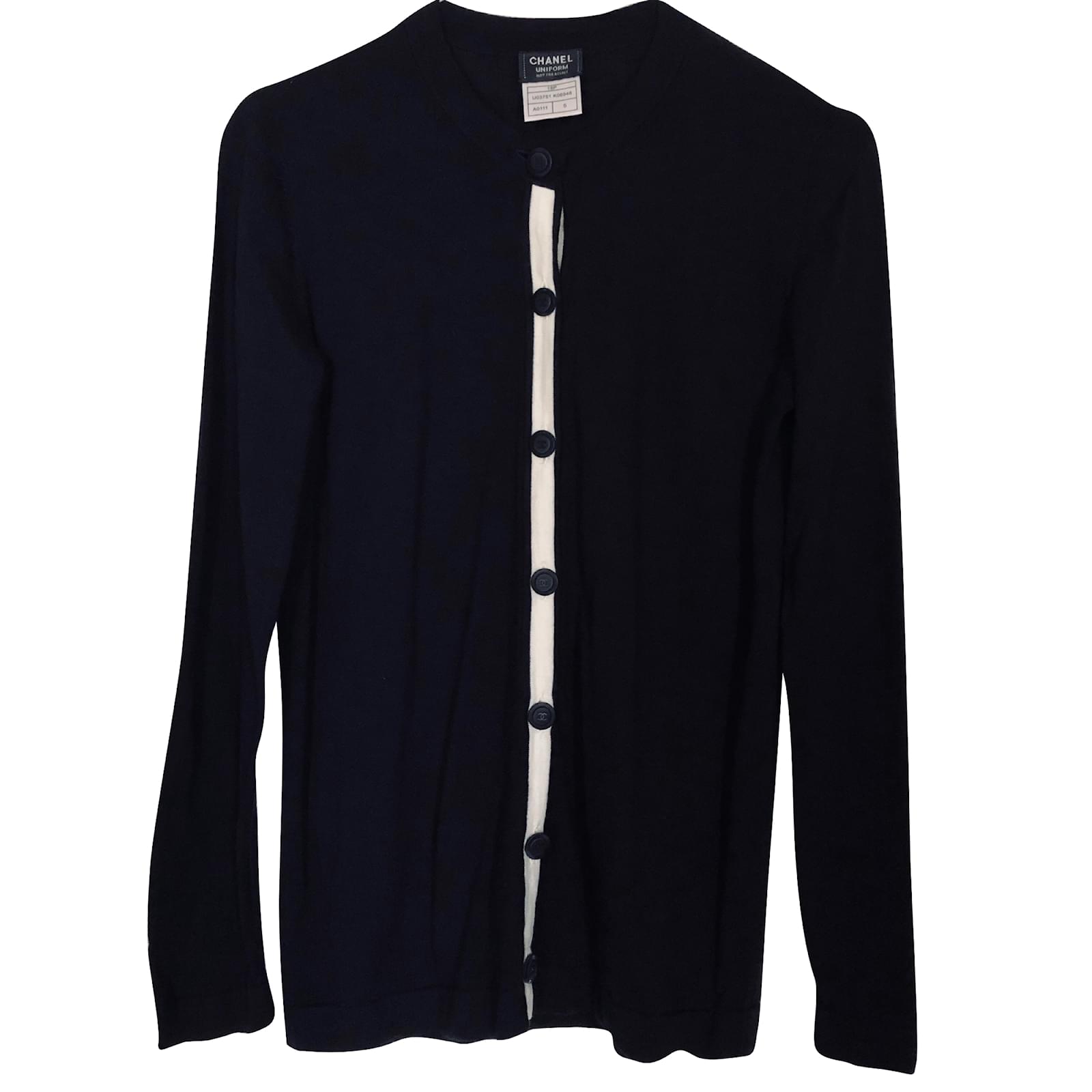Chanel Cardigan Coton Laine Bleu Marine ref.88501 Joli Closet