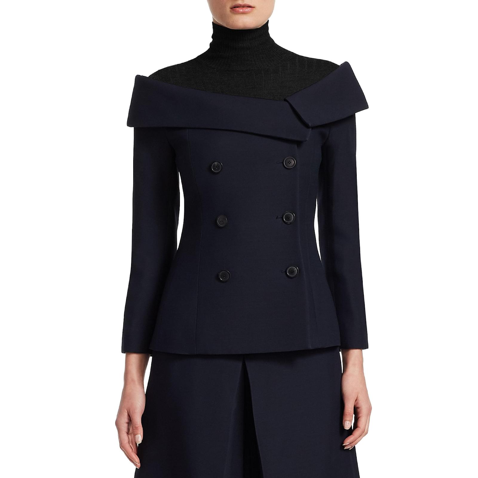 Christian Dior Veste ?�paule 2018 Soie Laine Bleu Marine ref.89592 - Joli Closet