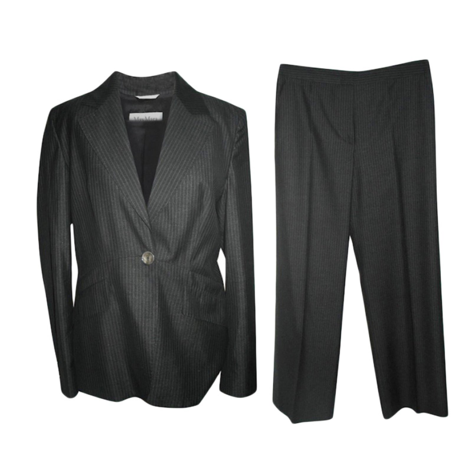 Max Mara Pinstripe trouser suit Dark grey Silk Wool ref.89726 - Joli Closet