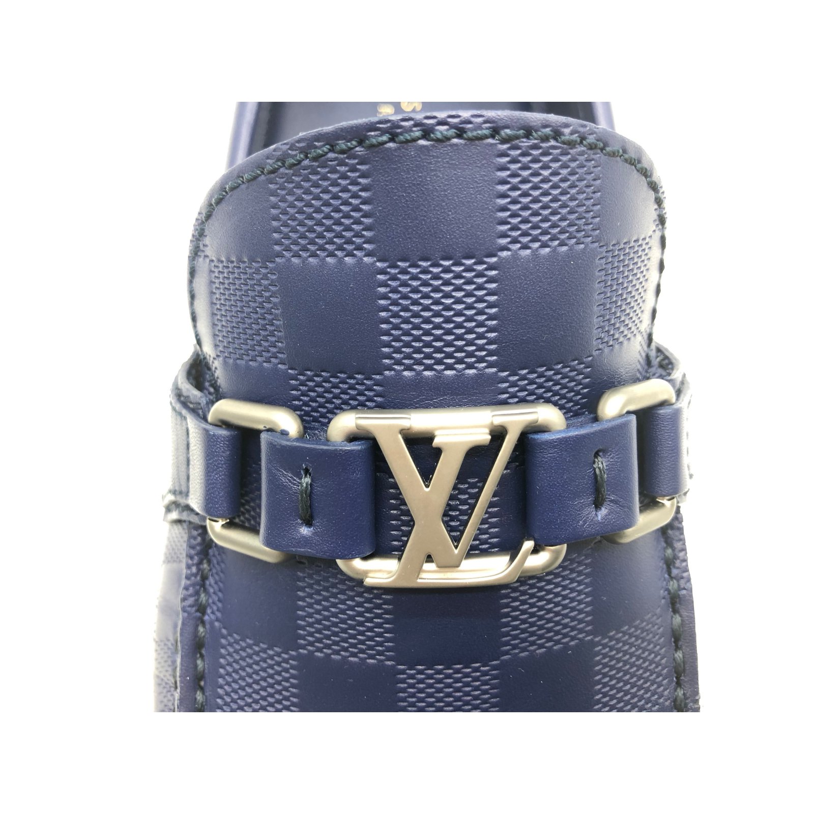 Louis Vuitton Hockenheim model moccasins in navy checkered leather