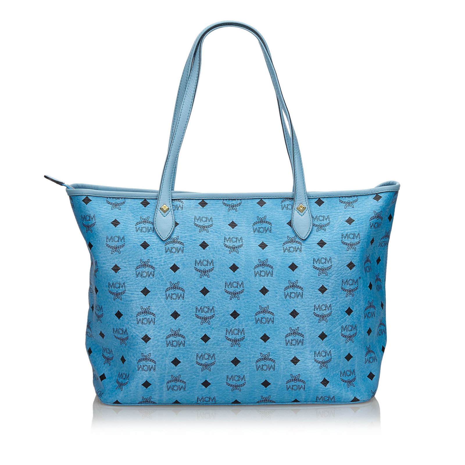 MCM Blue Visetos Leather Drawstring Bucket Bag White ref.121962 - Joli  Closet