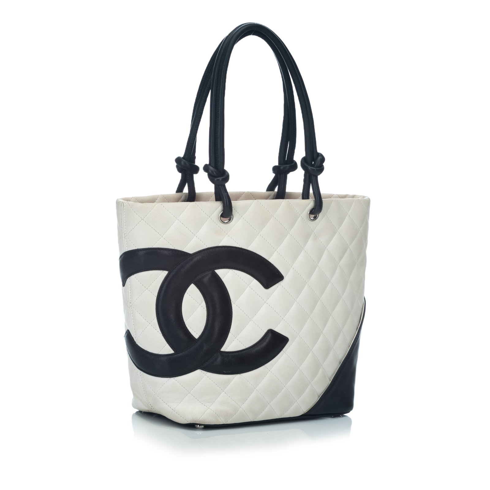 CHANEL Cambon Line Medium Tote Bag COCO Mark CC mark Tote Bag leather White