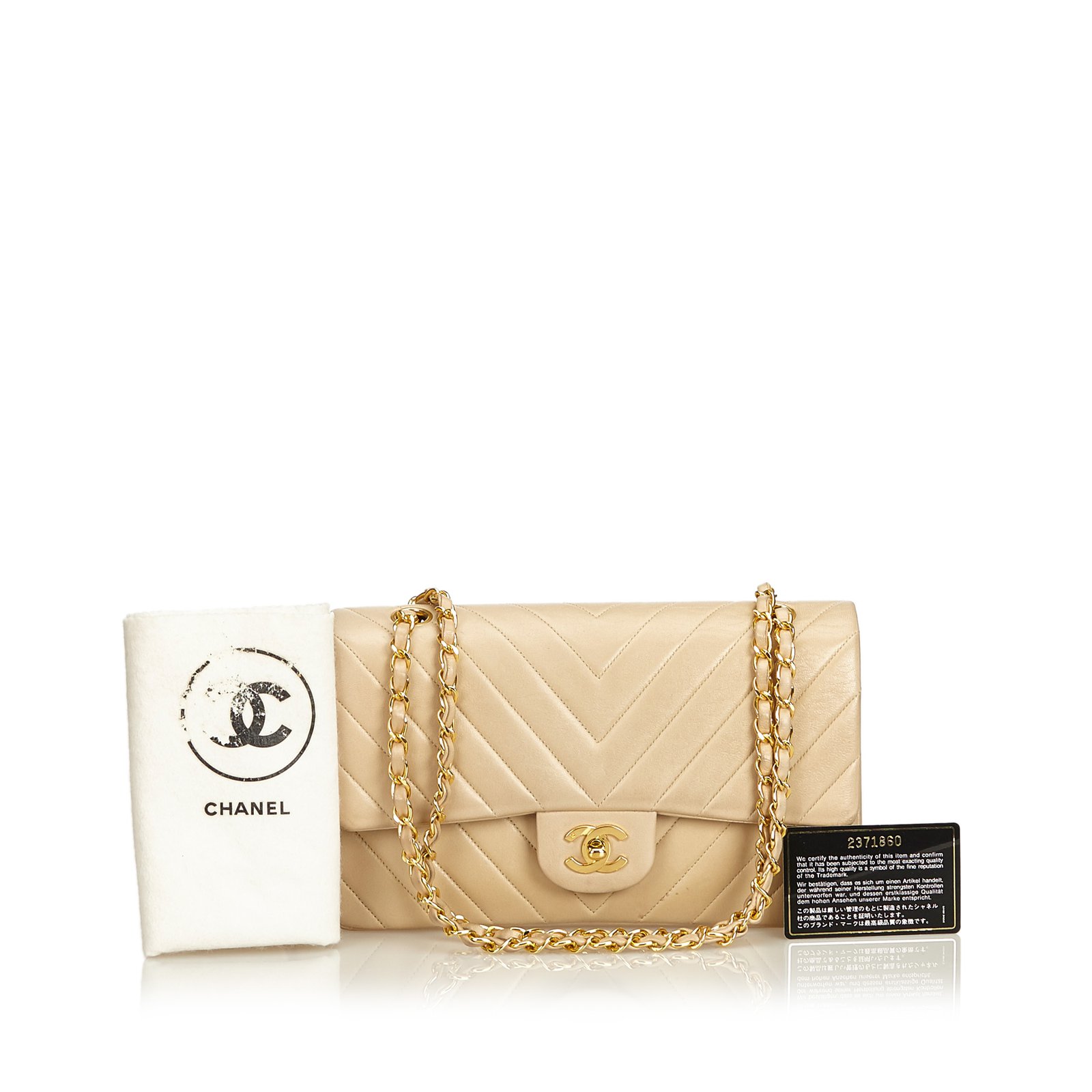 Chanel Chevron Medium Double Flap Bag Brown Beige Leather ref
