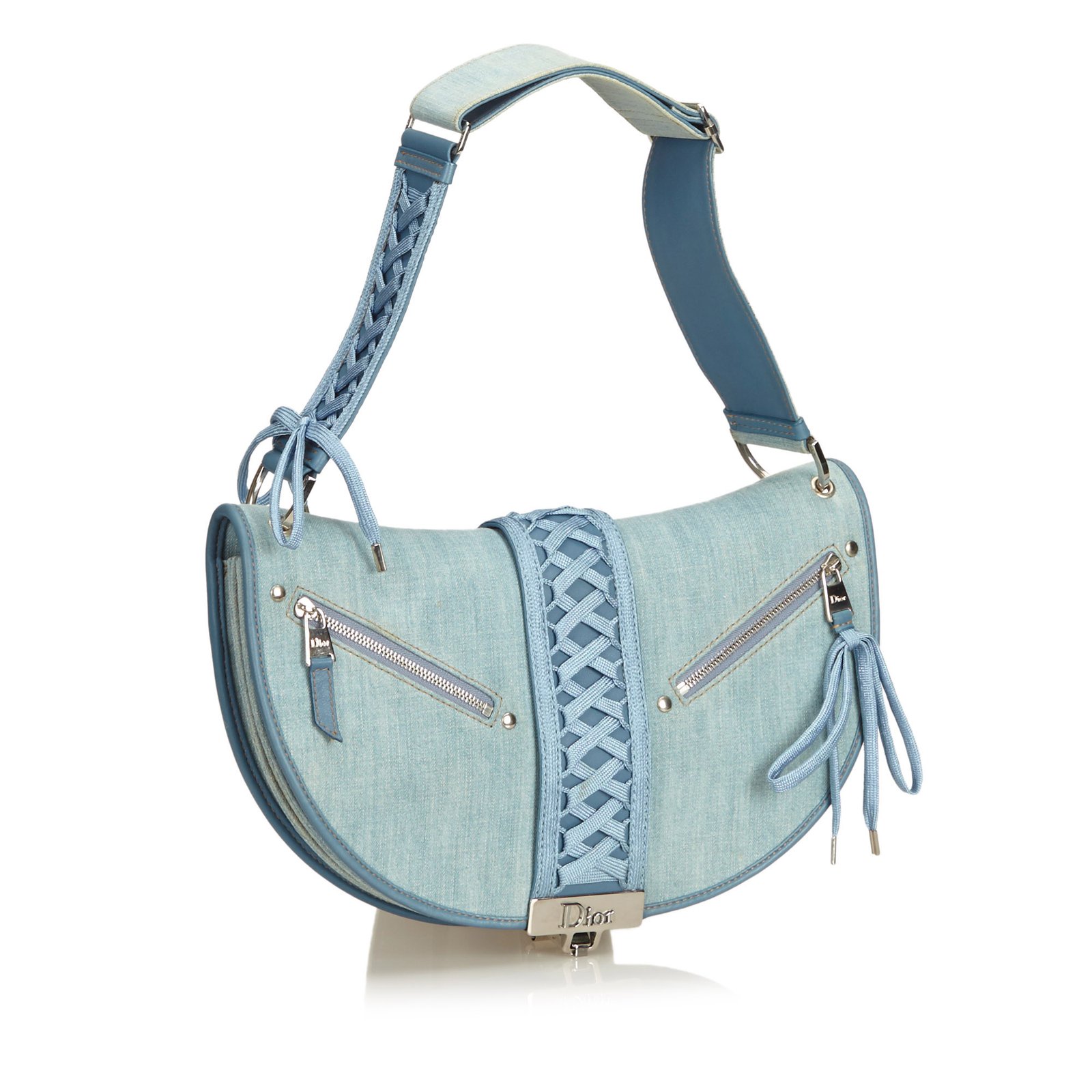 Dior Blue Denim Saddle Pochette Leather Pony-style calfskin Cloth  ref.960955 - Joli Closet