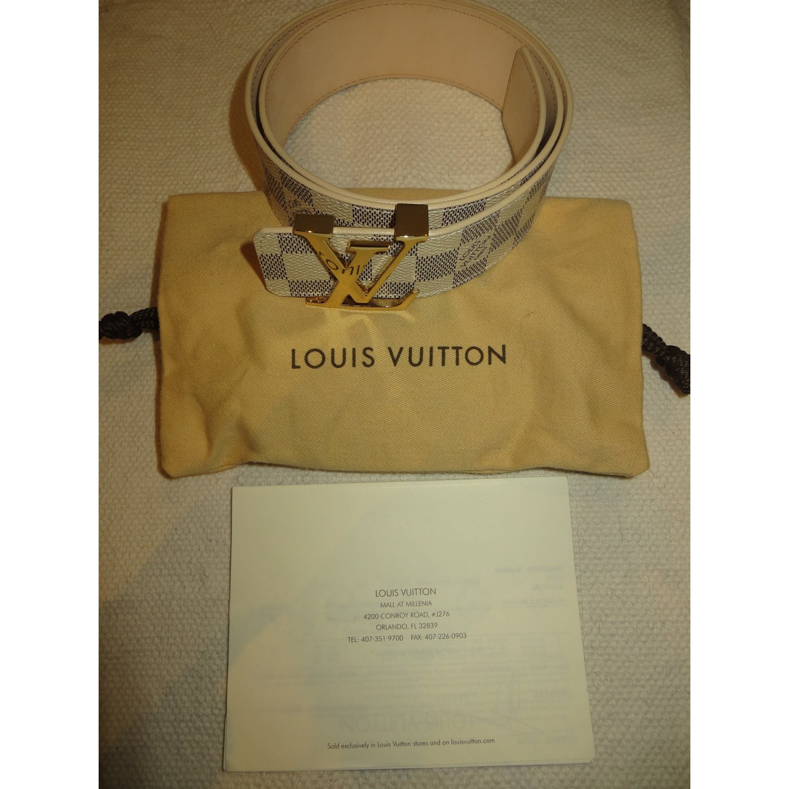 Cintura Louis Vuitton Damier Azur bianca Bianco Blu Tela Metallo ref.177989  - Joli Closet