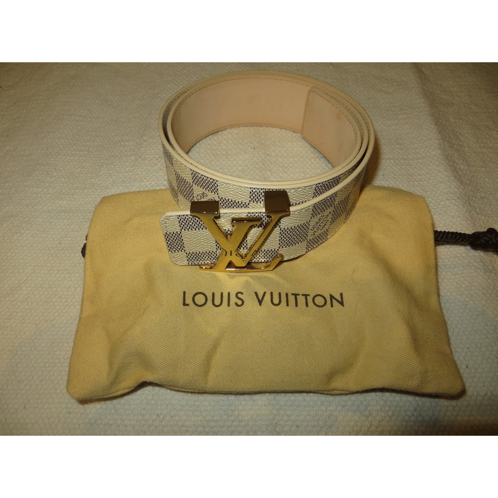LOUIS VUITTON Initial Ceinture Belt Damier Azur Leather WE M9609 90/36  89RA164