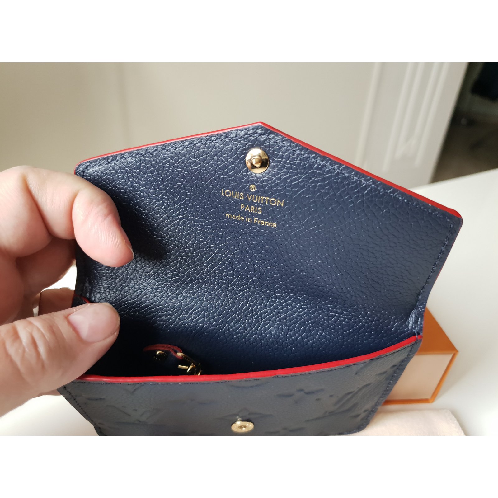 Louis Vuitton KEY POUCH IN LEATHER FOOTPRINT Red Navy blue ref