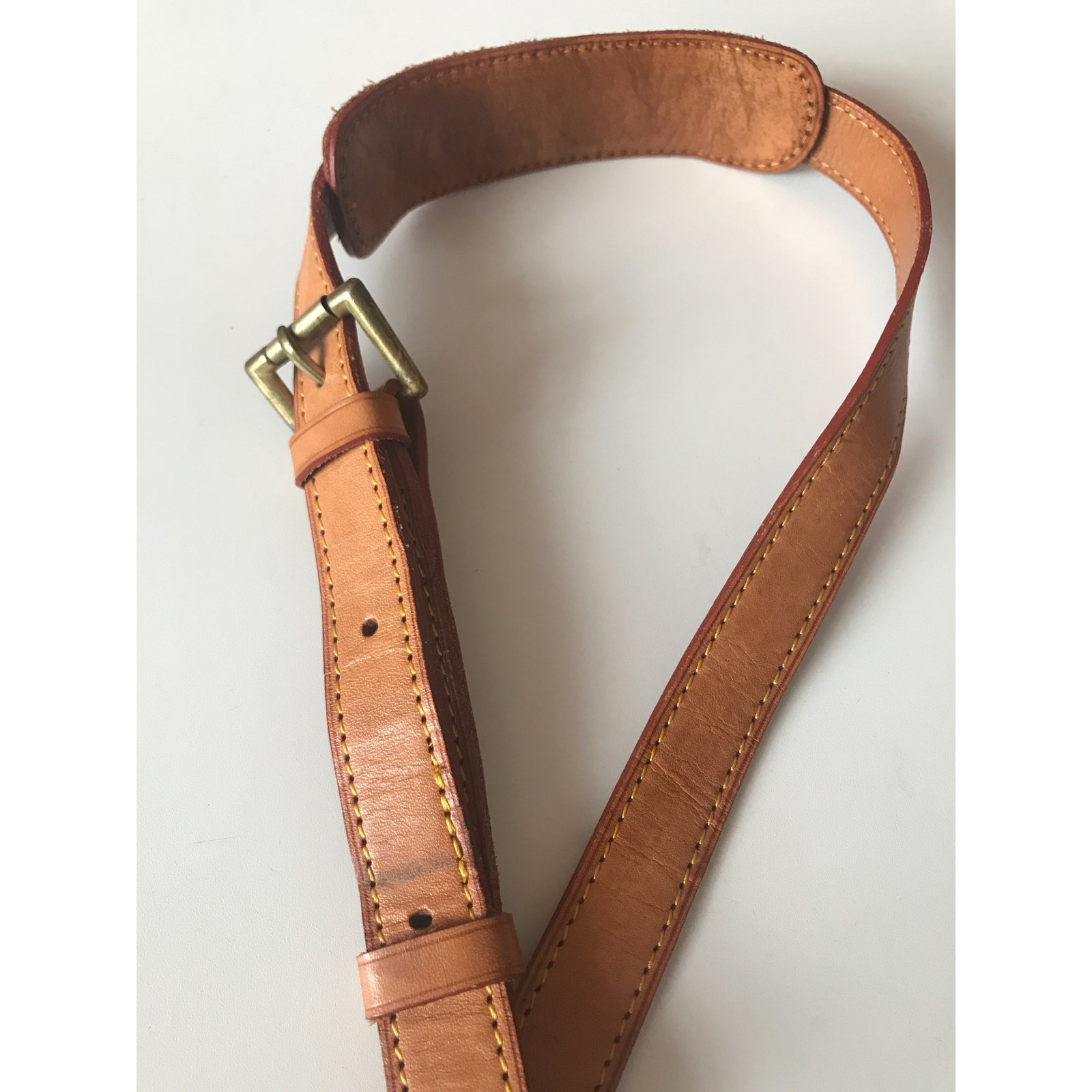 Louis Vuitton Adjustable Shoulder Strap with Shoulder Pad Handbags Leather,Metal Beige,Golden ...