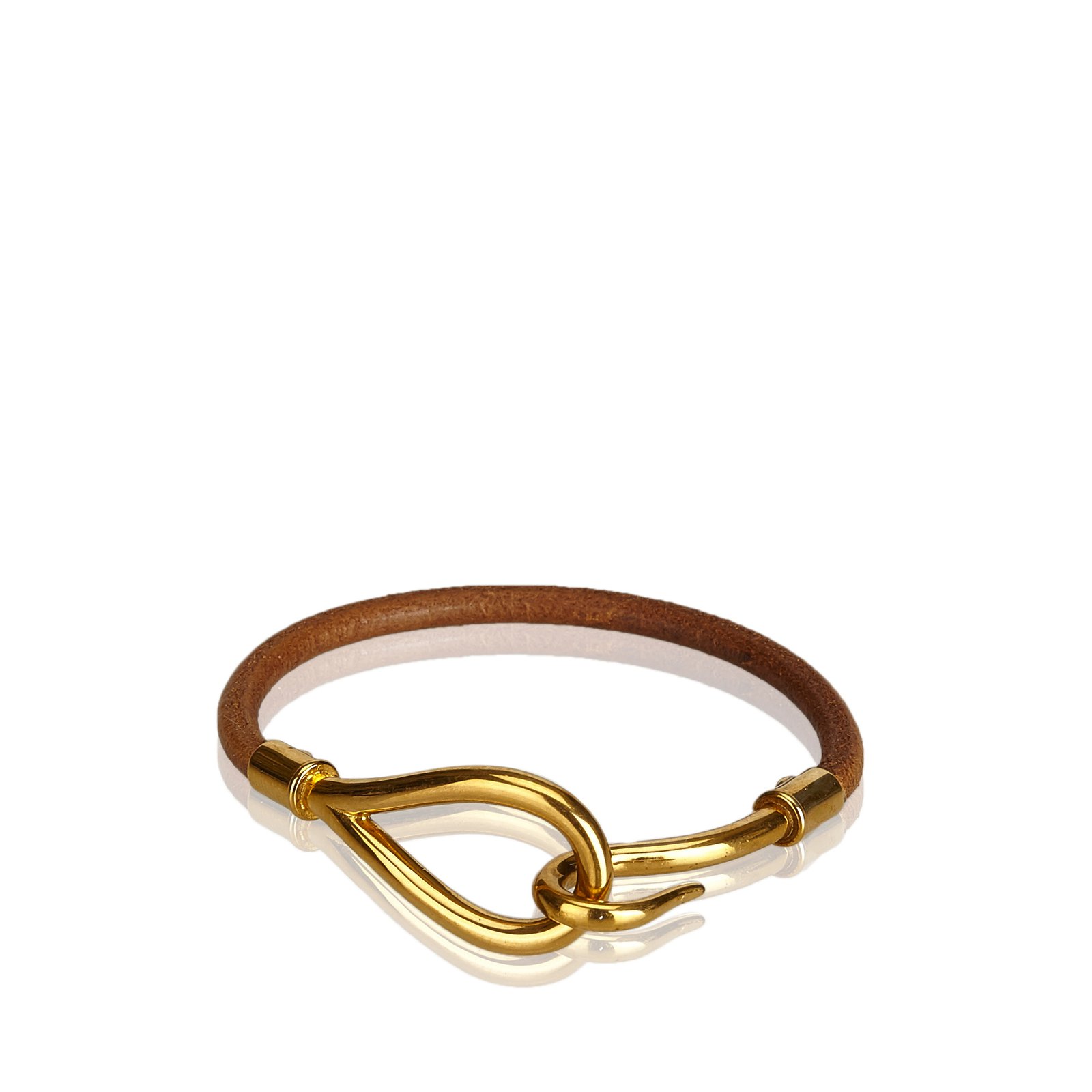 Hermès Jumbo Hook Bracelet Brown Golden Leather Metal ref.93492 - Joli ...