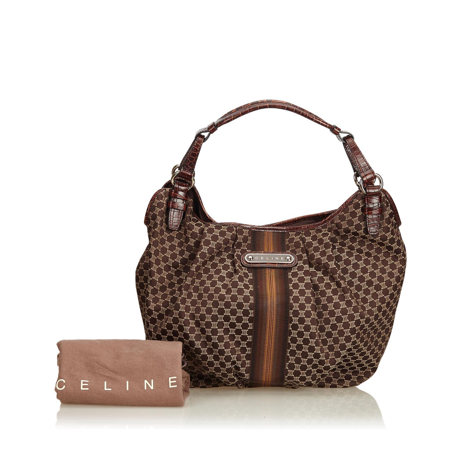 Céline Vintage - Macadam Jacquard Hobo Bag - Brown Beige - Leather