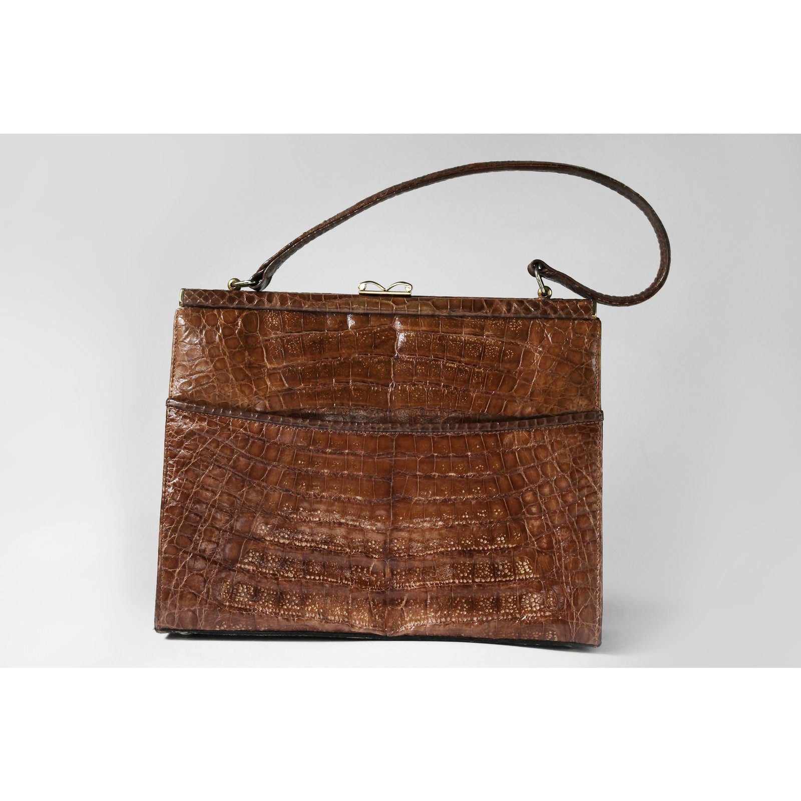 Autre Marque Exotic leather structured top handle bag Caramel ref.98302 -  Joli Closet