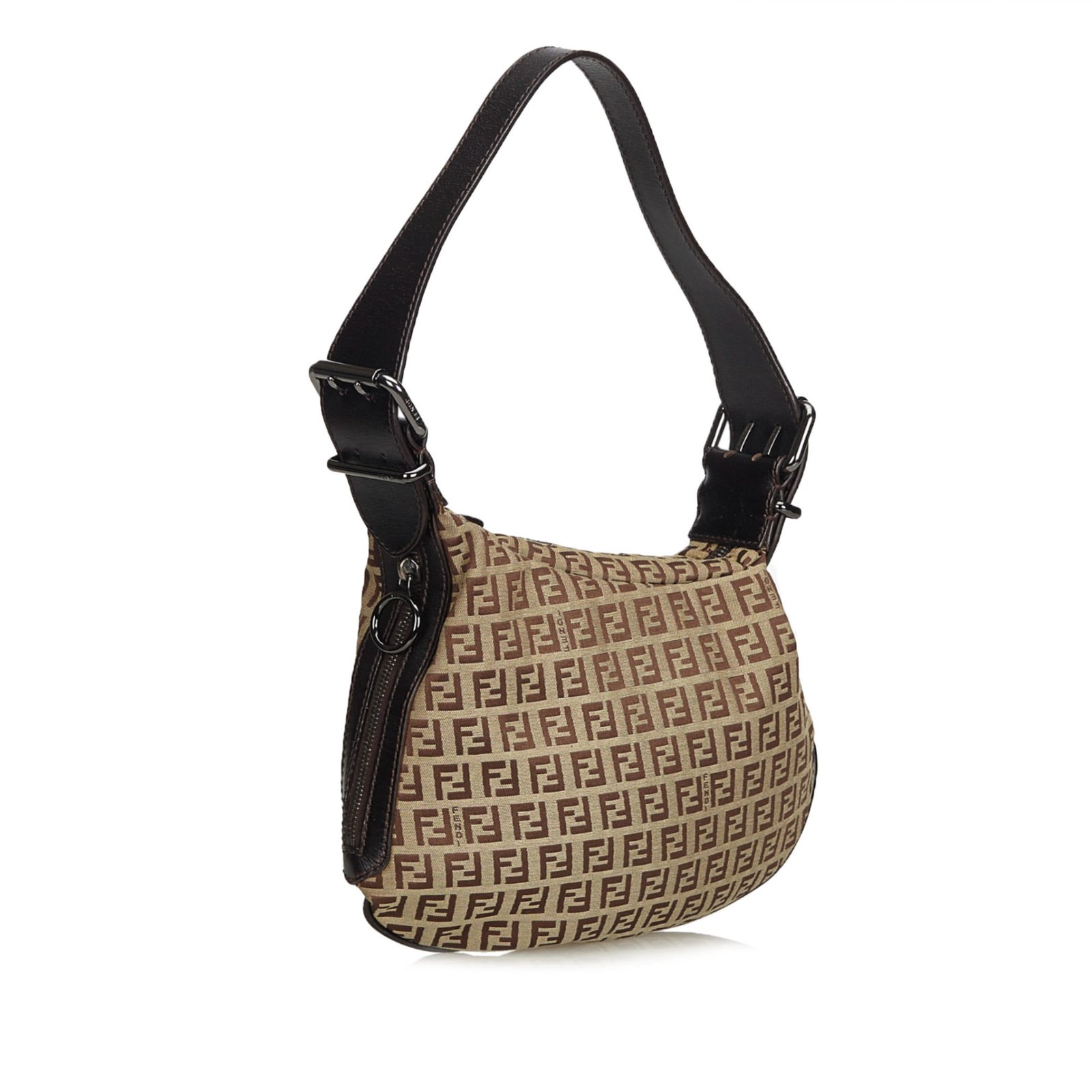 Baguette Fendi Zucchino Dark Brown Hobo Trimmed Shoulder Bag Small Cloth  ref.968468 - Joli Closet