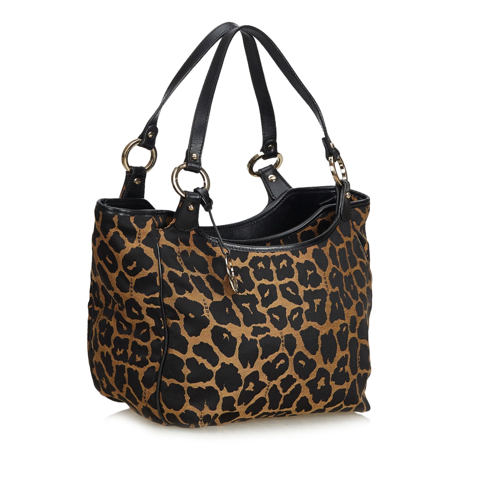 Fendi Leopard Printed Jacquard Shoulder Bag Brown Black Light brown ...