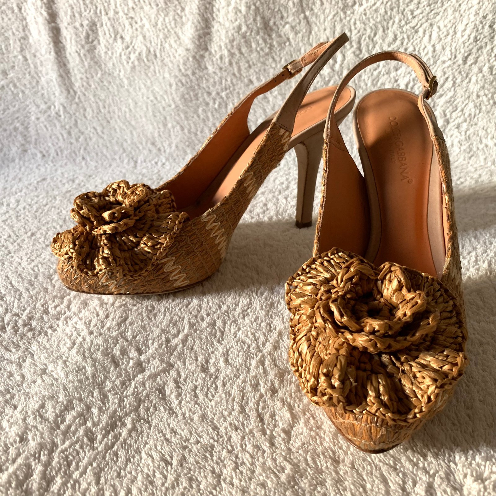 Dolce & Gabbana Raffia slingback sandals Beige Leather  - Joli  Closet