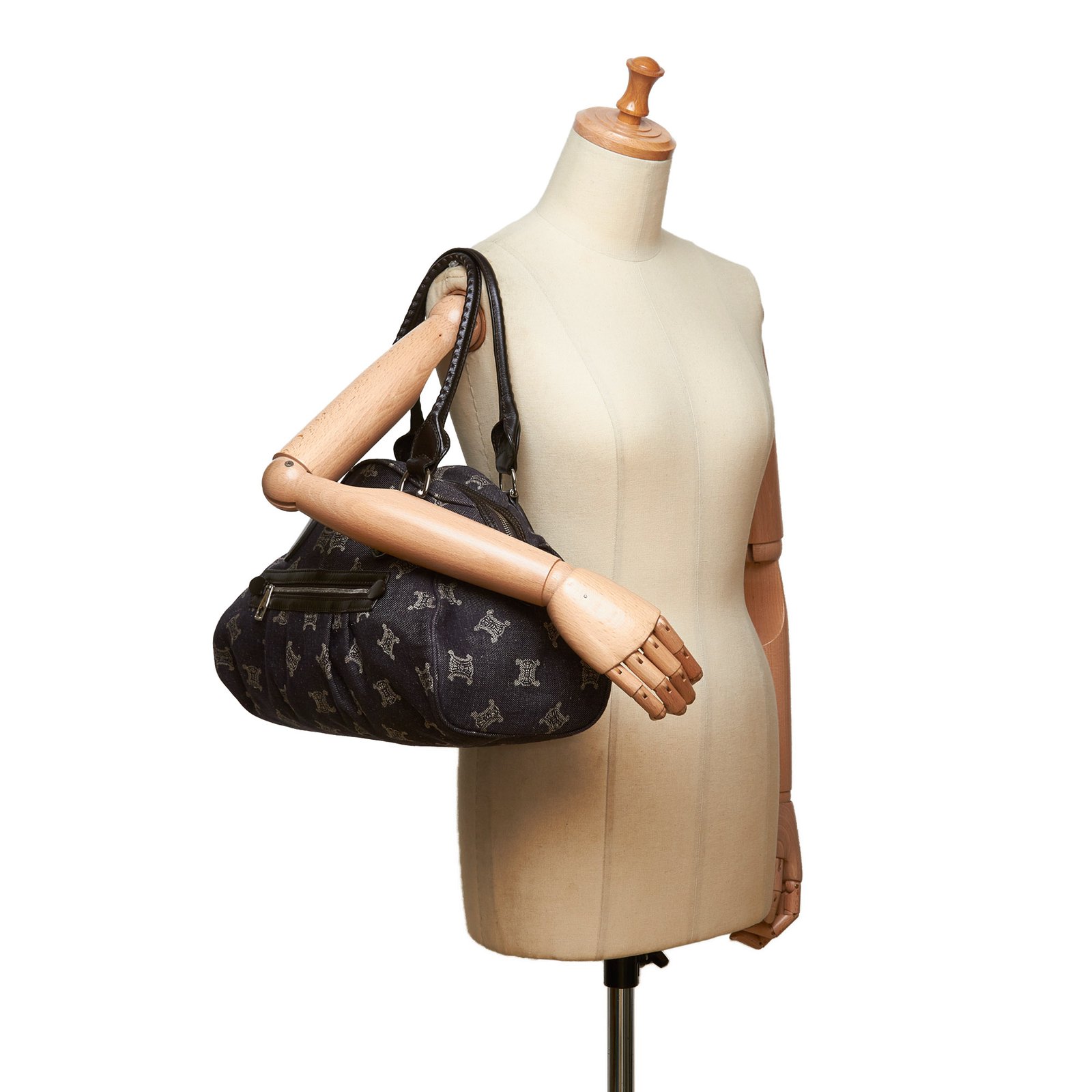 Céline Jacquard Macadam Shoulder Bag Grey Leather Cloth ref.99398 ...