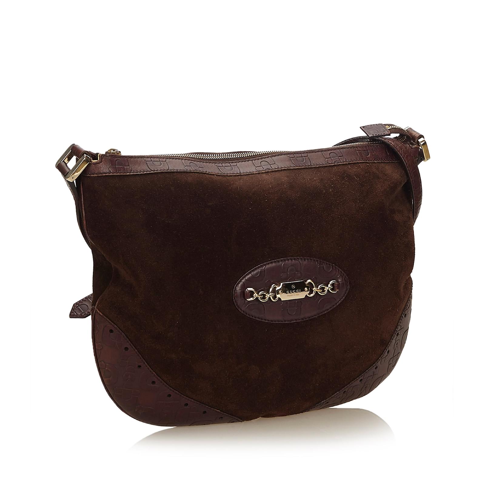 Gucci Suede Crossbody Bag Brown Dark brown Leather ref.100706 Joli Closet