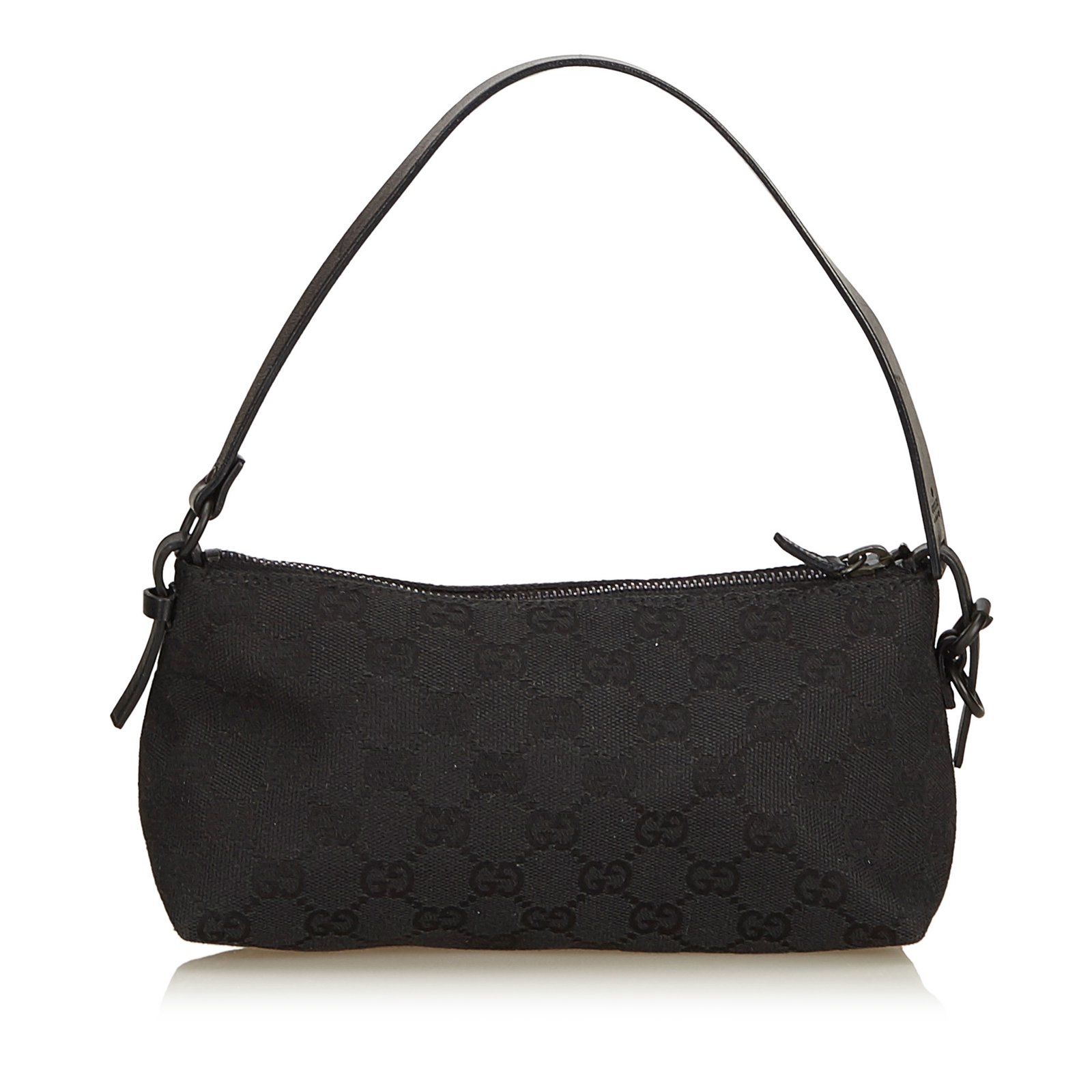 Black Vintage Gucci Monogram Canvas Jacquard GG Baguette Bag