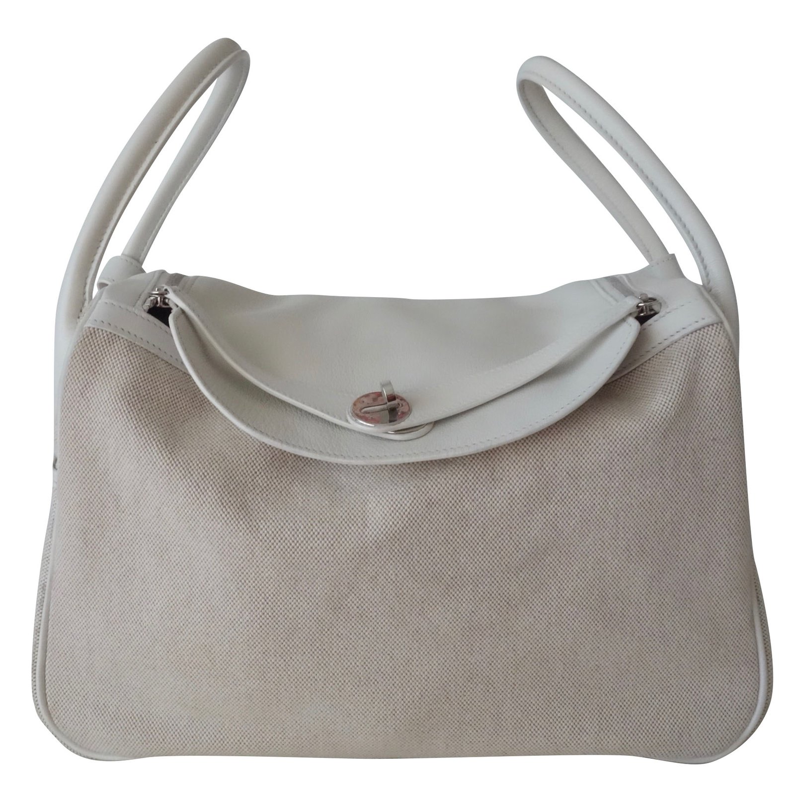 Hermès Lindy Hermes bag White Beige Leather Cloth ref.101371 - Joli Closet