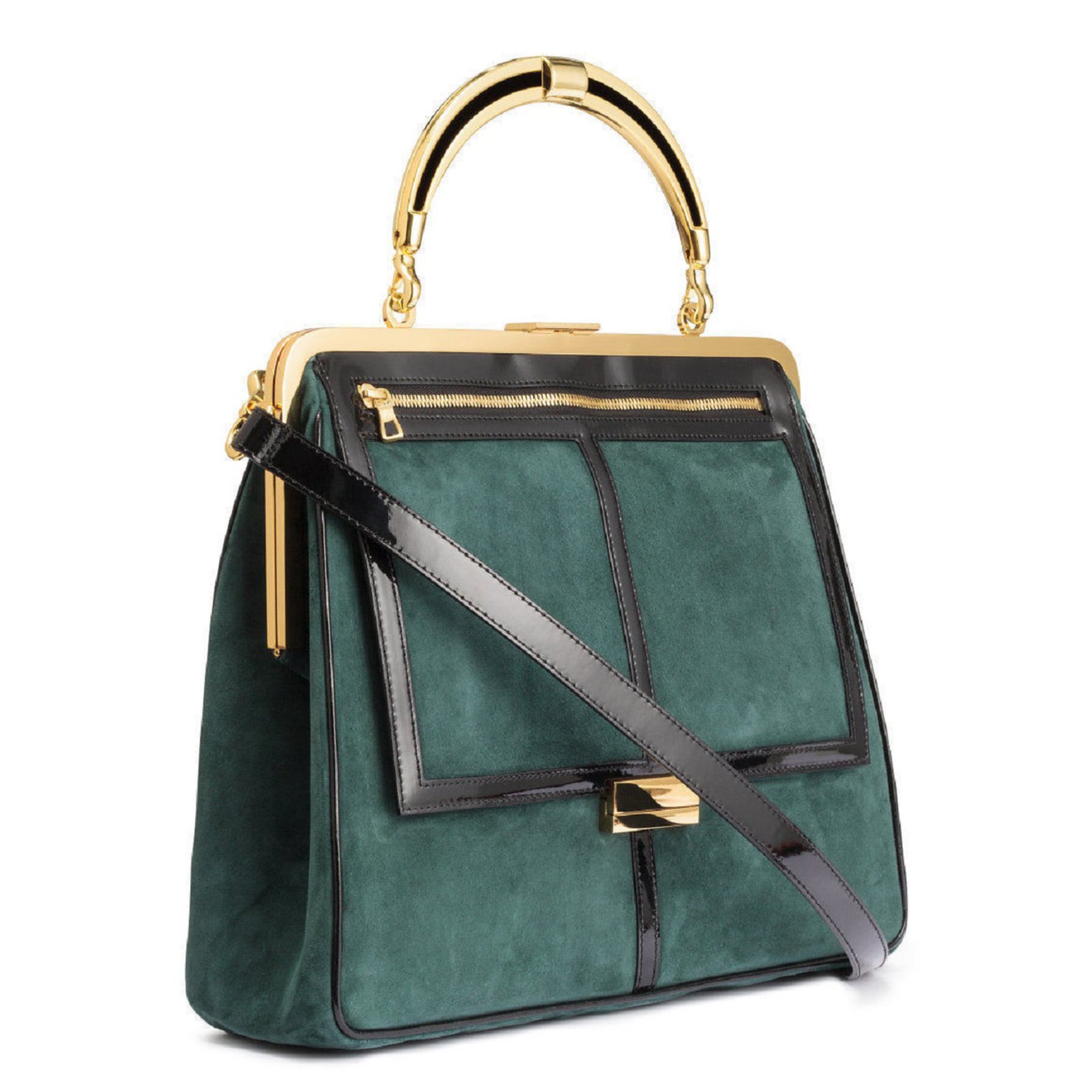 Balmain pour H&M Handbags Dark green Suede ref.101385 Joli Closet