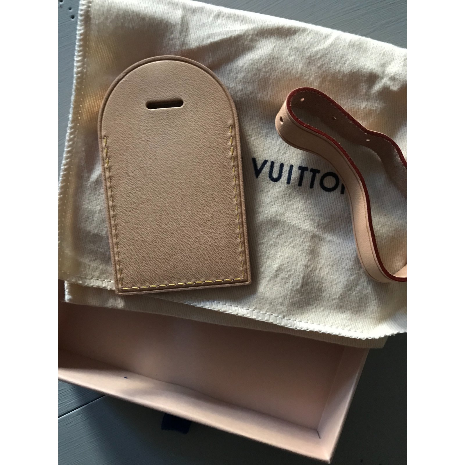 Louis Vuitton Large Vacchetta Luggage Tag hot stamped Madrid Beige