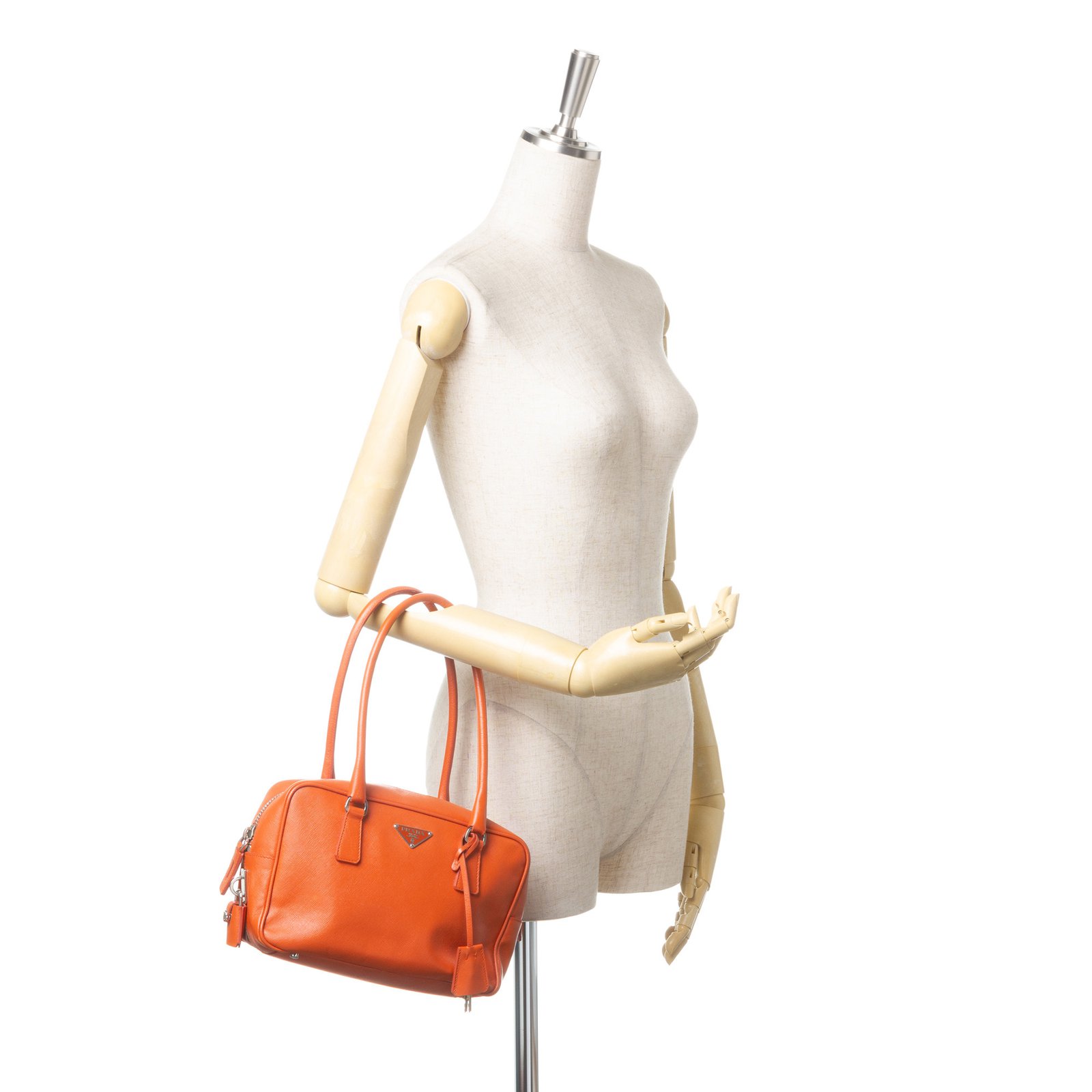 Prada Saffiano Lux Bowler Bag Orange Leather ref.101889 - Joli Closet