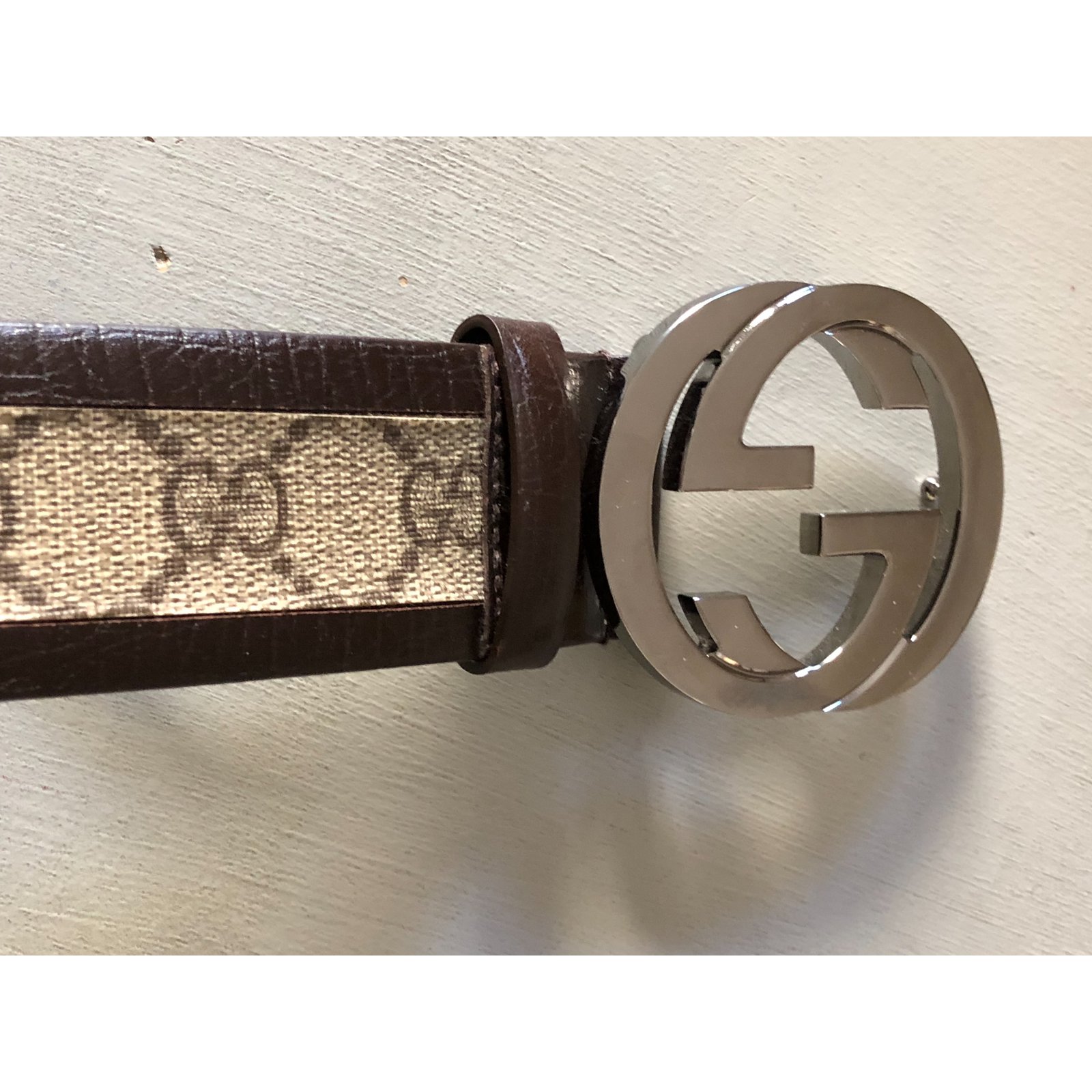 Gucci GG Supreme belt with G buckle Brown Beige Leather ref.101979