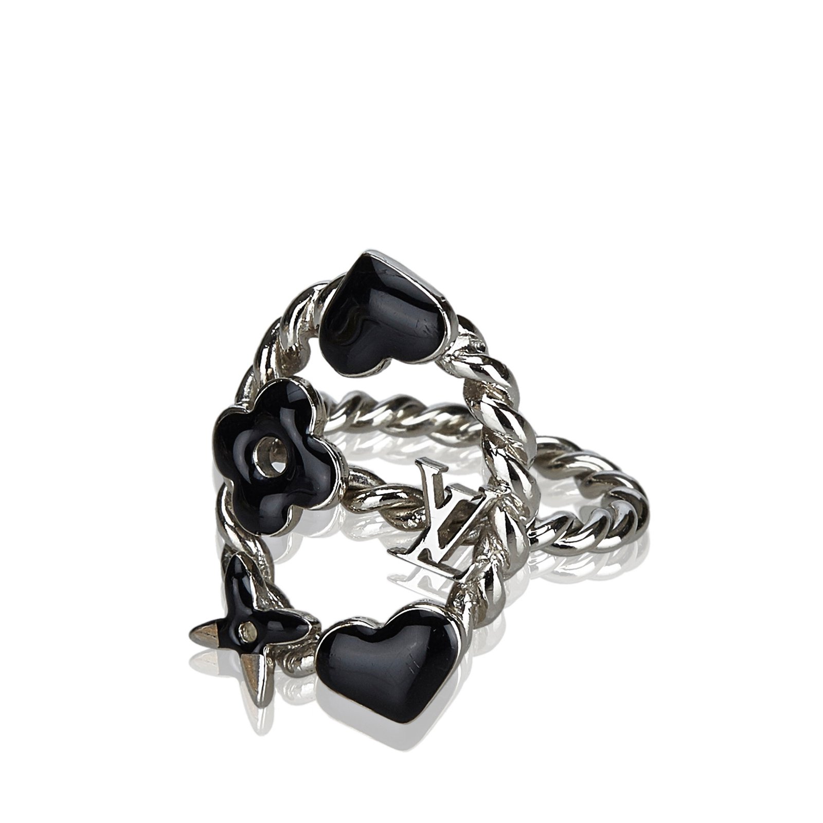 Louis Vuitton Metal Bague Sweet Monogram Ring Black Silvery ref