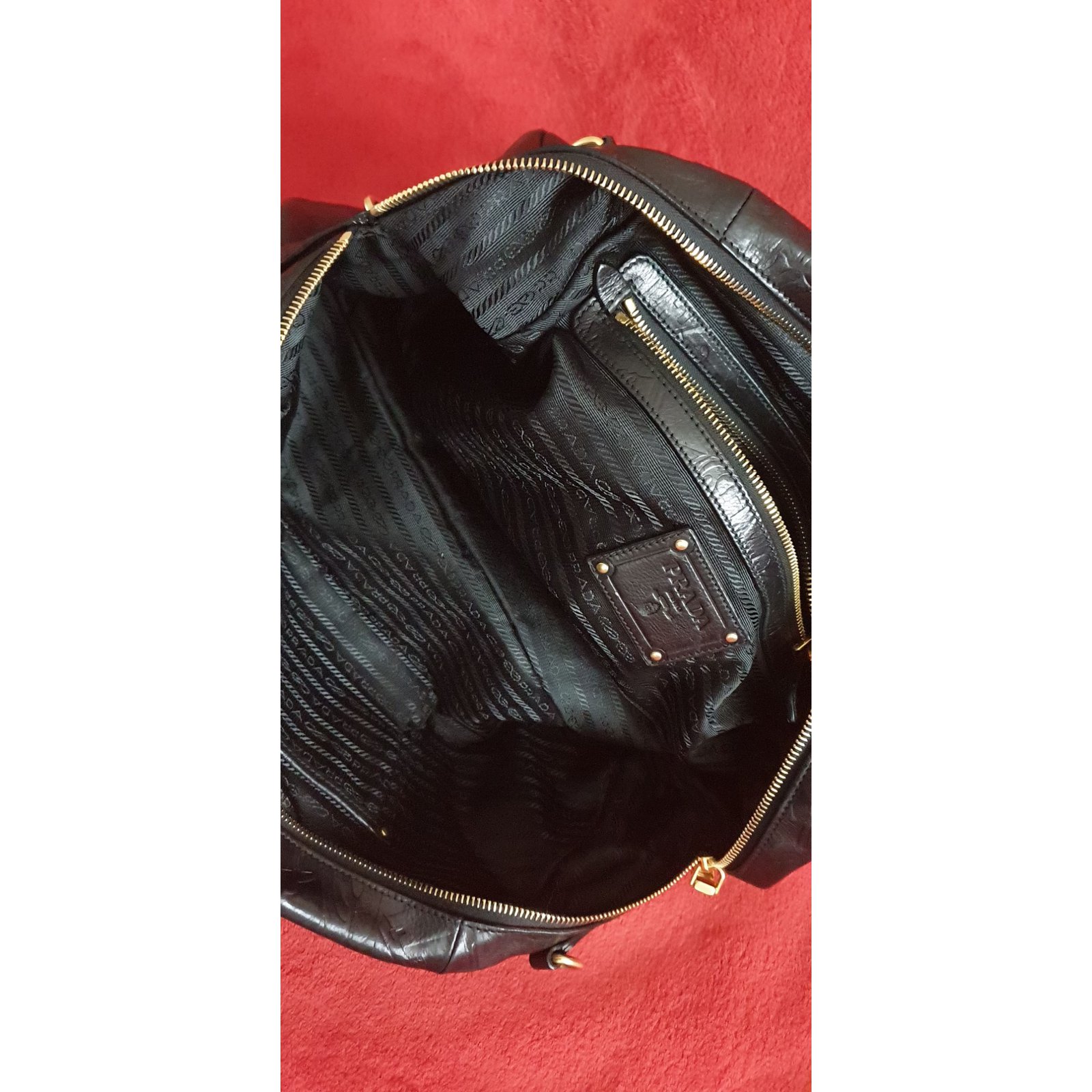 Prada Black Glace Calf Leather Dome Satchel Prada
