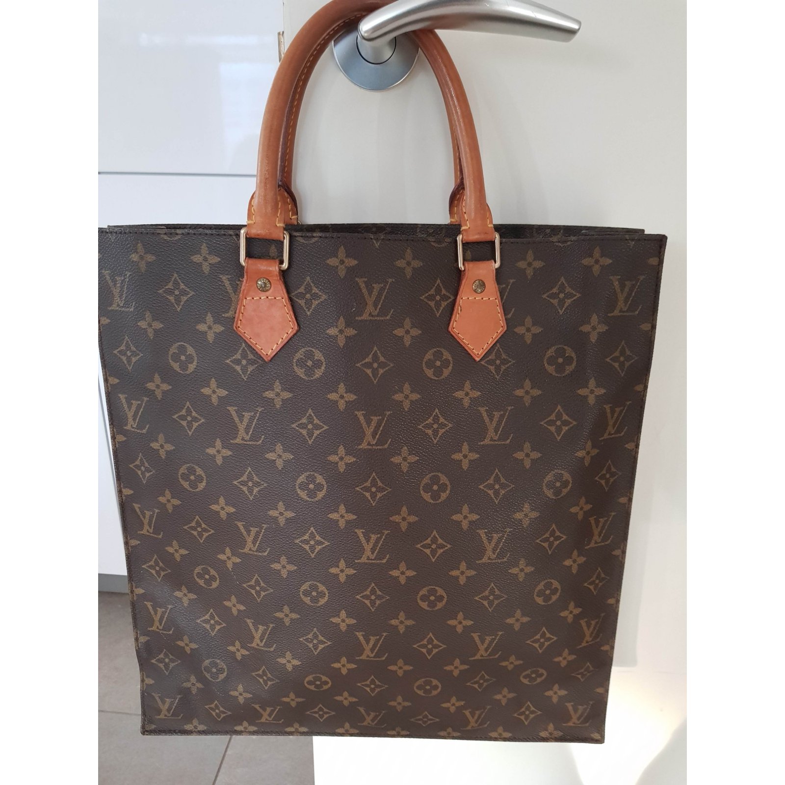 louis vuitton sac plat monogram tote bag Light brown Dark brown Leather  Cloth ref.103233 - Joli Closet