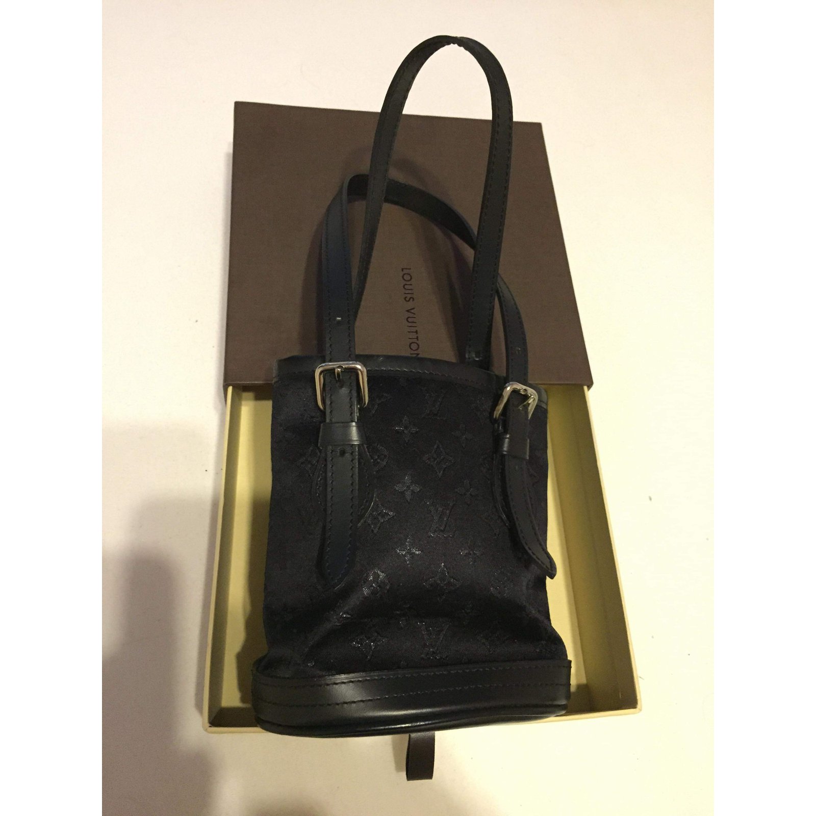 Louis Vuitton Black Monogram Satin Micro Mini Bucket Bag